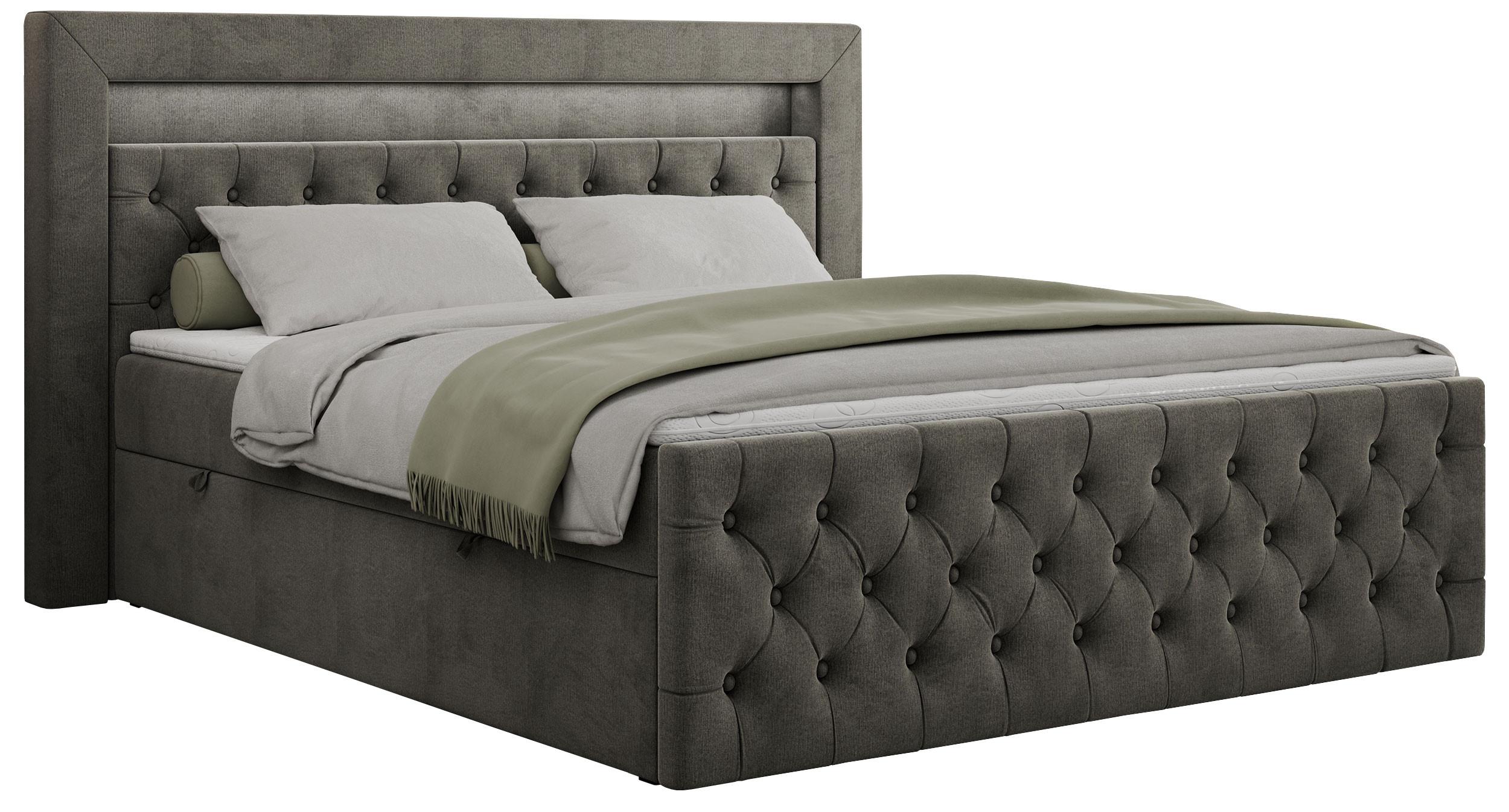 Wohnli Möbelsuche - BOXBETT GOLD-9 LED 160/200 Dunkelgrau Velvet - H4