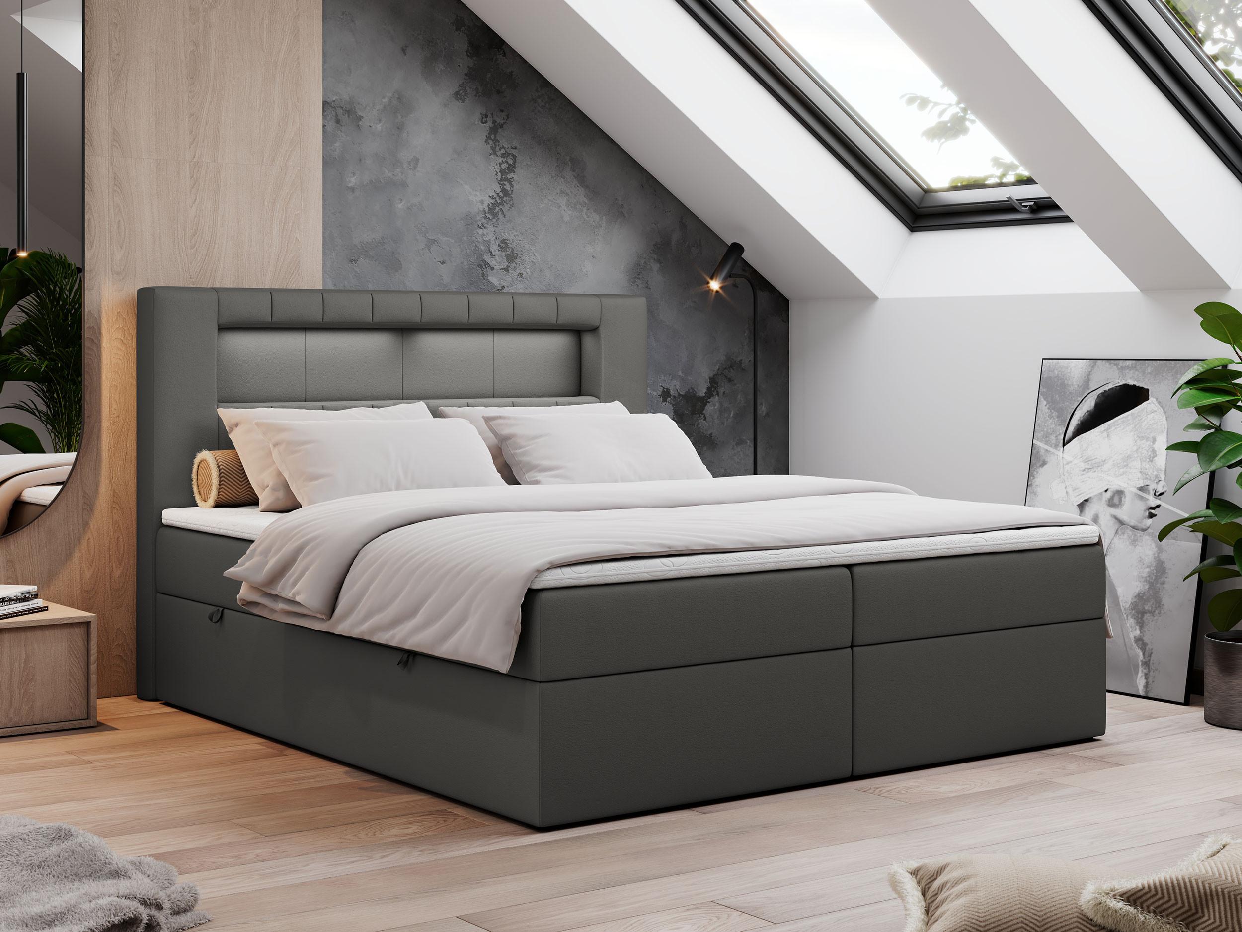 wohnli-moebel-suche-800000629554-1 BOXBETT GOLD-5 LED 140/200 Dunkelgrau Kunstleder - H3 Textil MKS Möbel > Betten > Boxspringbetten Grau
