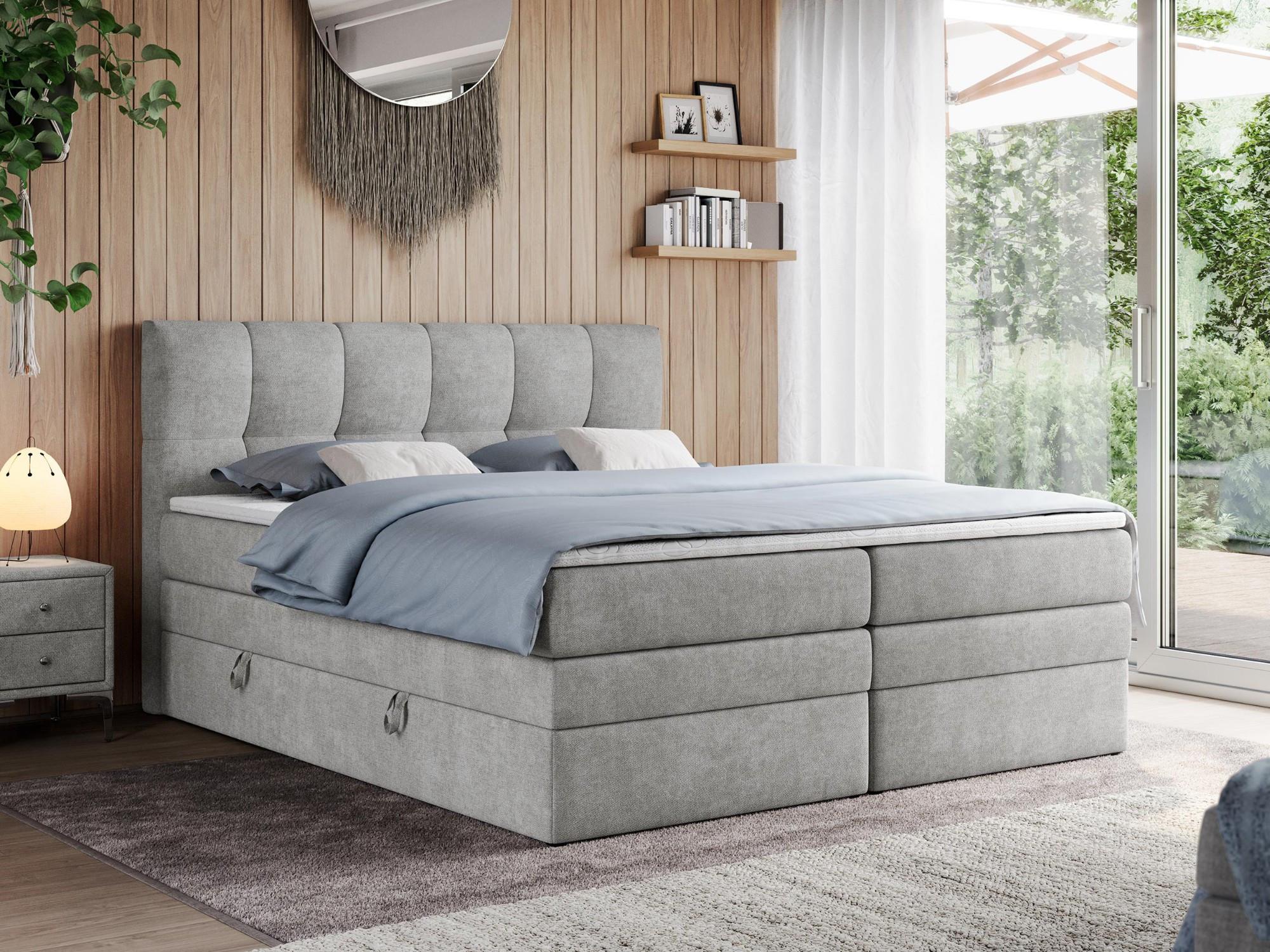 BOXSPRINGBETT ALVIN KING 140/200 Hellgrau Struktur - H3 Textil MKS Möbel > Betten > Boxspringbetten Grau