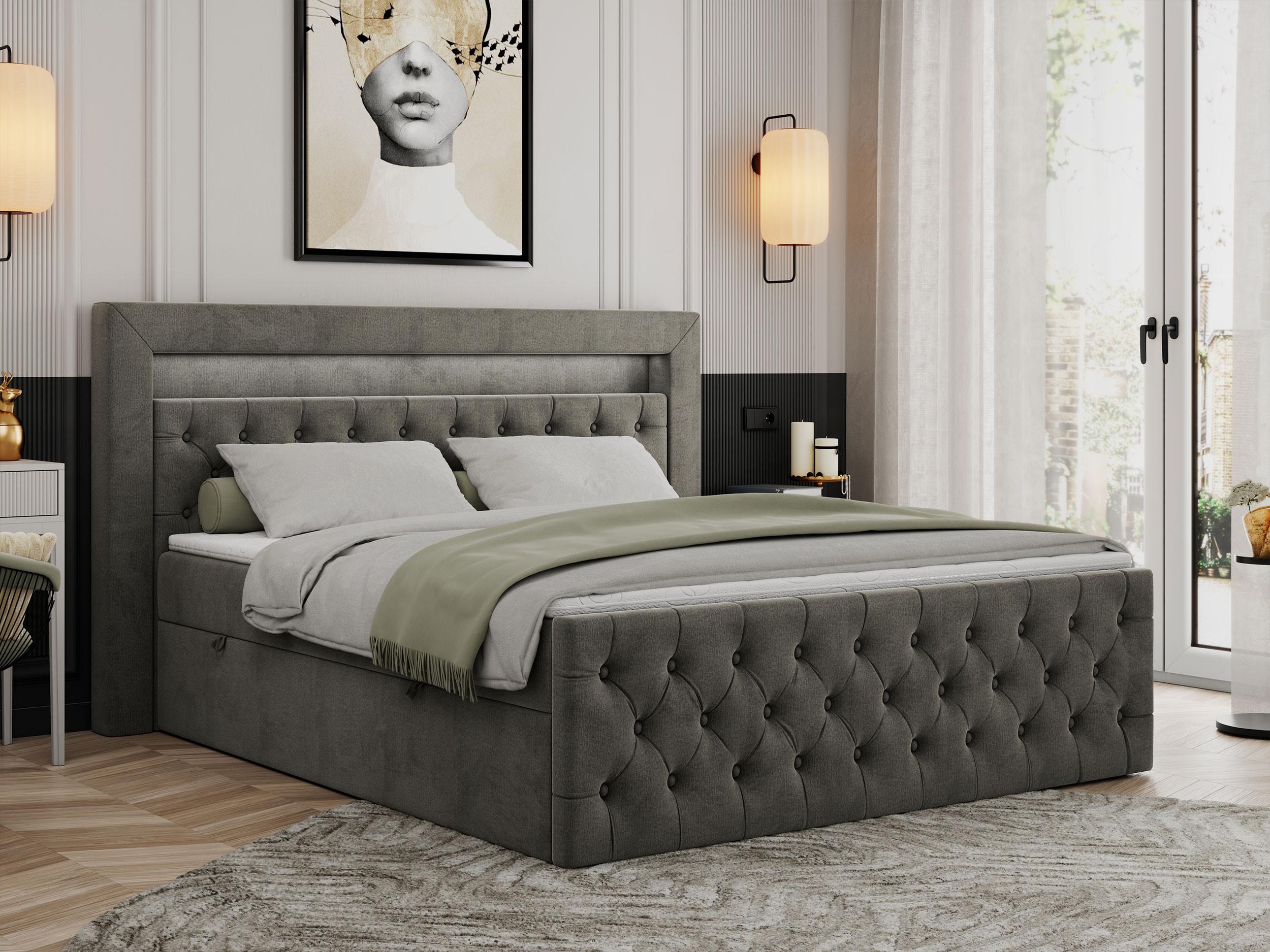 wohnli-moebel-suche-800000629566-1 BOXBETT GOLD-9 LED 180/200 Dunkelgrau Velvet - H4 Textil MKS Möbel > Betten > Boxspringbetten Grau