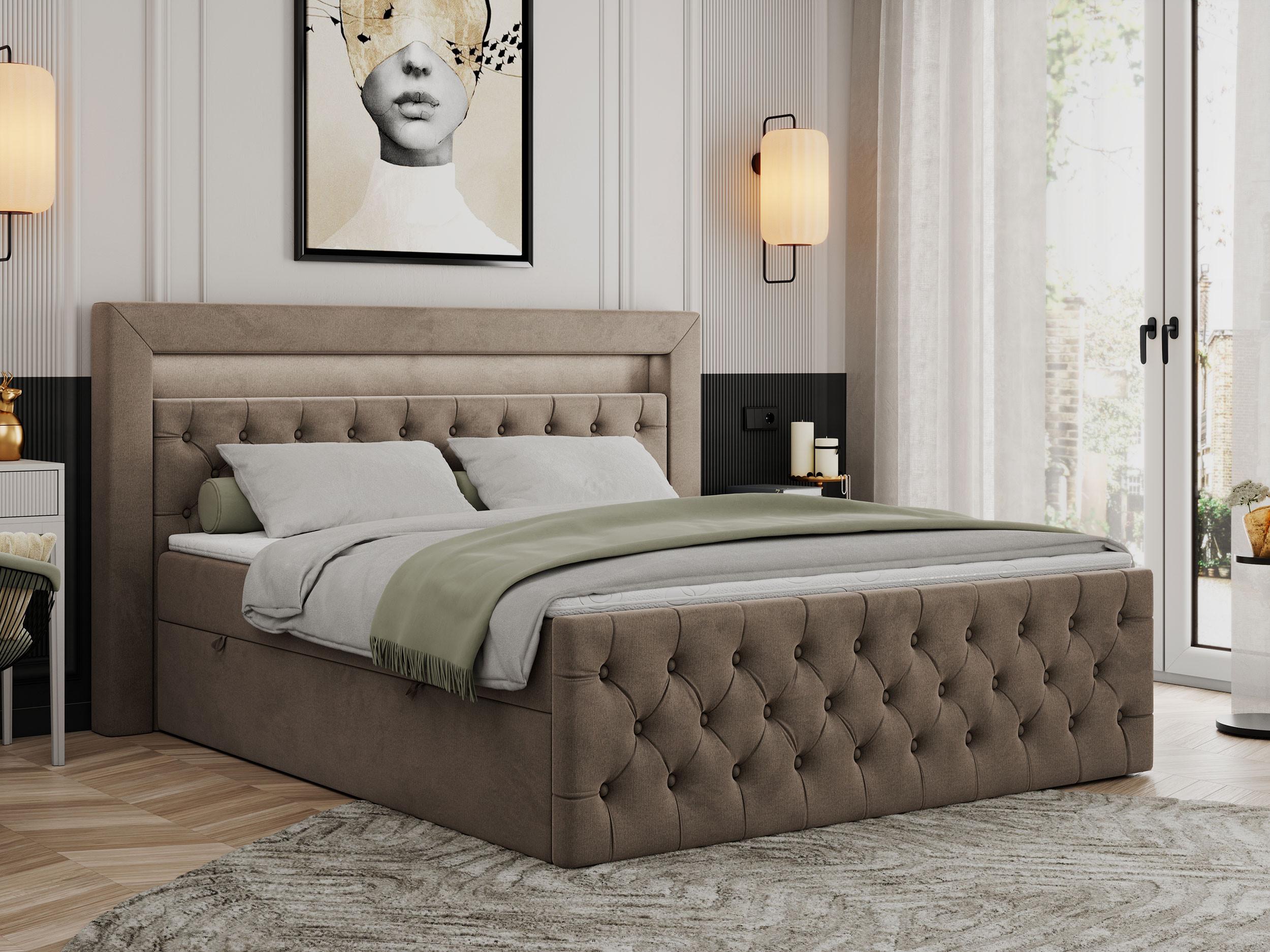 BOXBETT GOLD-9 LED 160/200 Braun Velvet - H4 Textil MKS Möbel > Betten > Boxspringbetten Braun