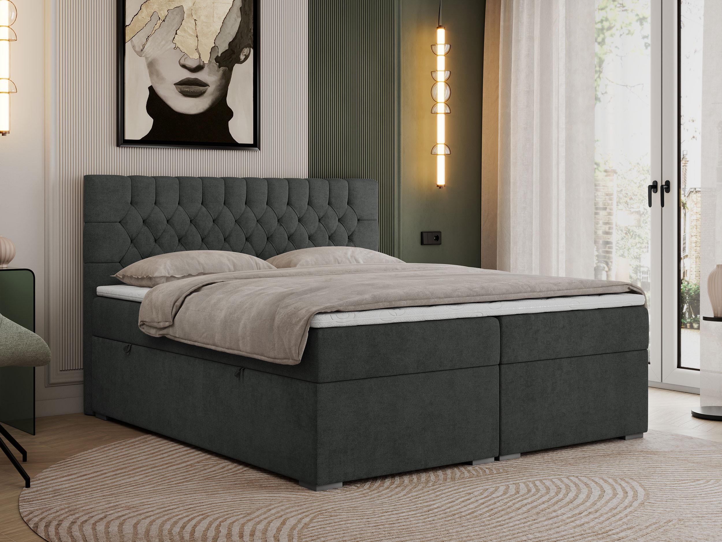 wohnli-moebel-suche-800000629669-1 BOXBETT PERA 200/200 Dunkelgrau Struktur - H3 Textil MKS Möbel > Betten > Boxspringbetten Grau
