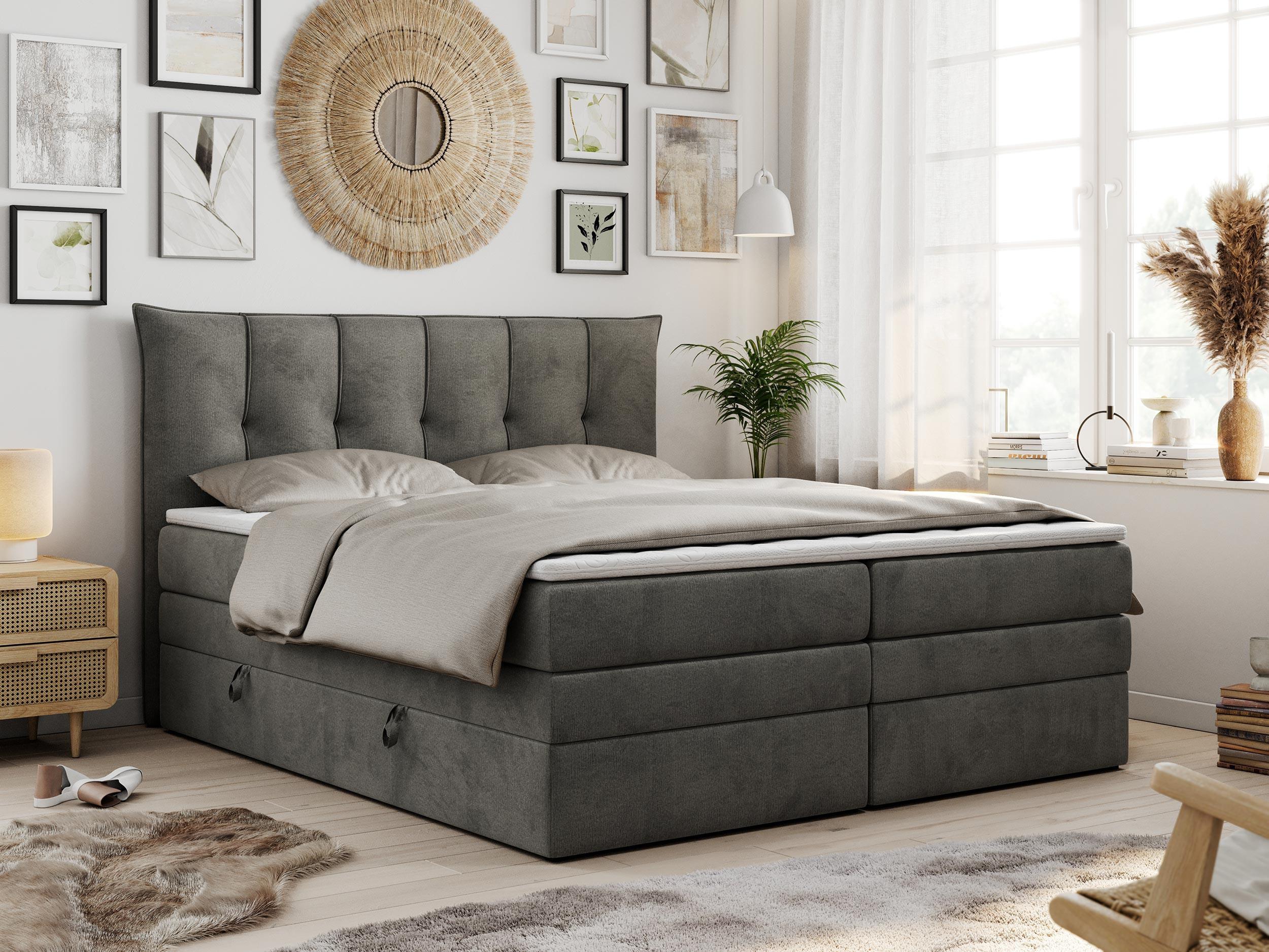 wohnli-moebel-suche-800000629684-1 BOXSPRINGBETT PREMIUM 10 KING 200/200 Dunkelgrau Velvet - H3 Textil MKS Möbel > Betten > Boxspringbetten Grau