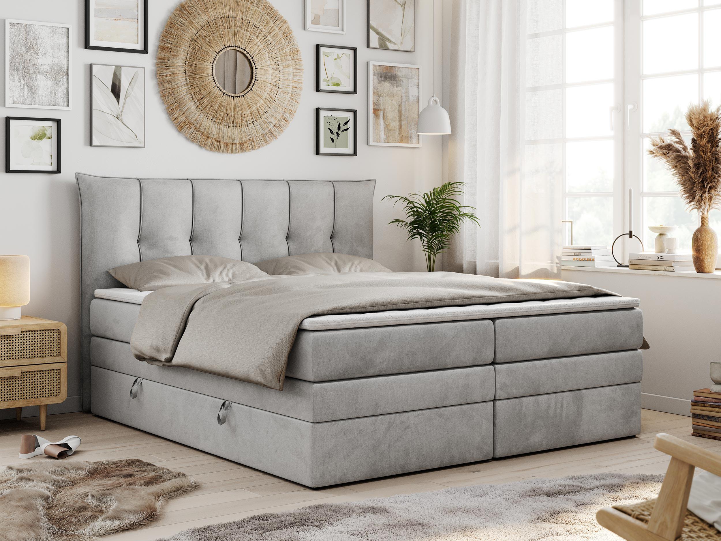 wohnli-moebel-suche-800000629693-1 BOXSPRINGBETT PREMIUM 10 KING 200/200 Hellgrau Velvet - H3 Textil MKS Möbel > Betten > Boxspringbetten Grau