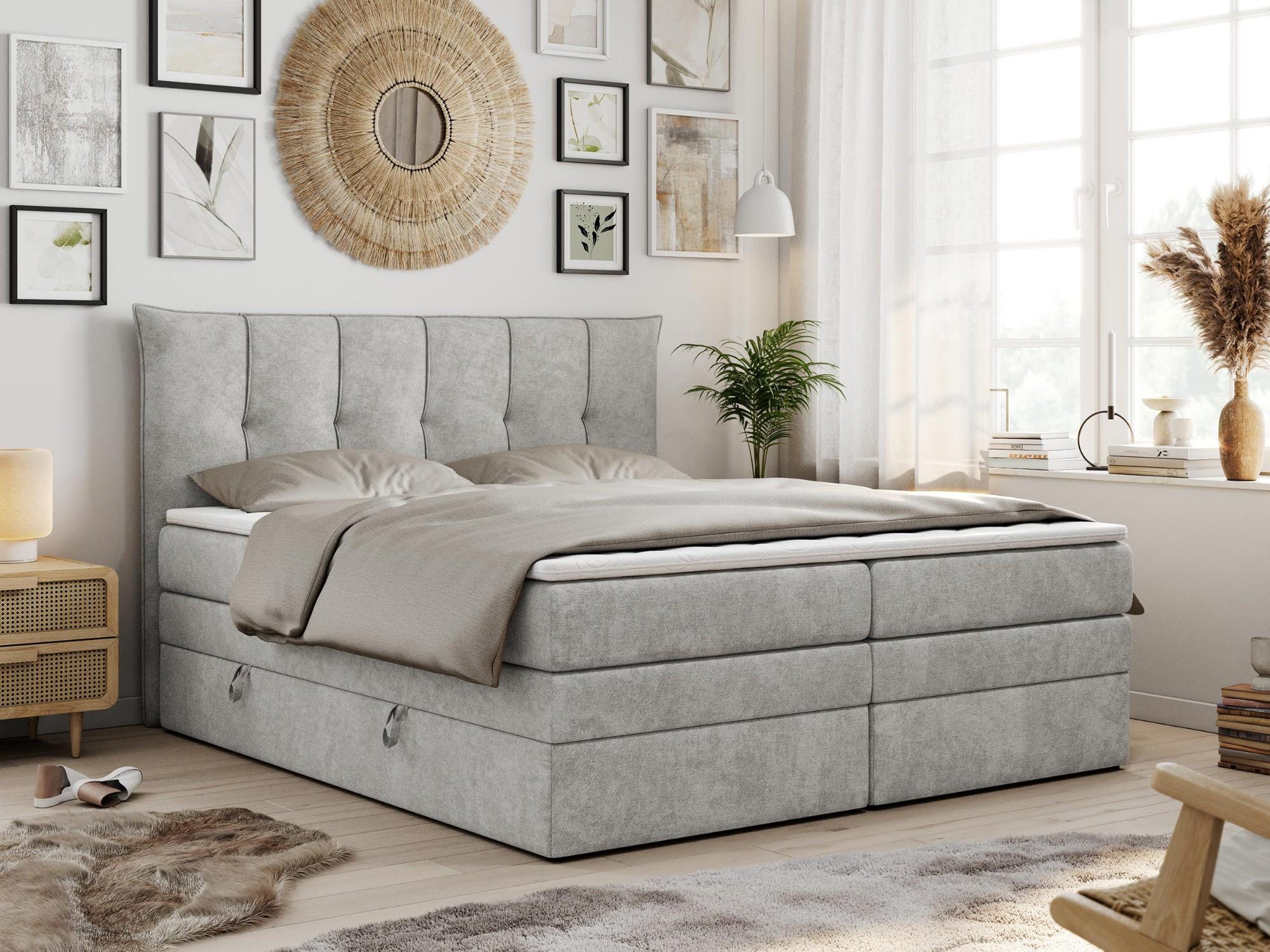 wohnli-moebel-suche-800000629699-1 BOXSPRINGBETT PREMIUM 10 KING 200/200 Hellgrau Struktur - H3 Textil MKS Möbel > Betten > Boxspringbetten Grau