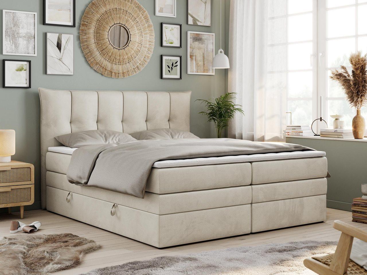 wohnli-moebel-suche-800000629701-1 BOXSPRINGBETT PREMIUM 10 KING 200/200 Beige Velvet - H4 Textil MKS Möbel > Betten > Boxspringbetten Beige