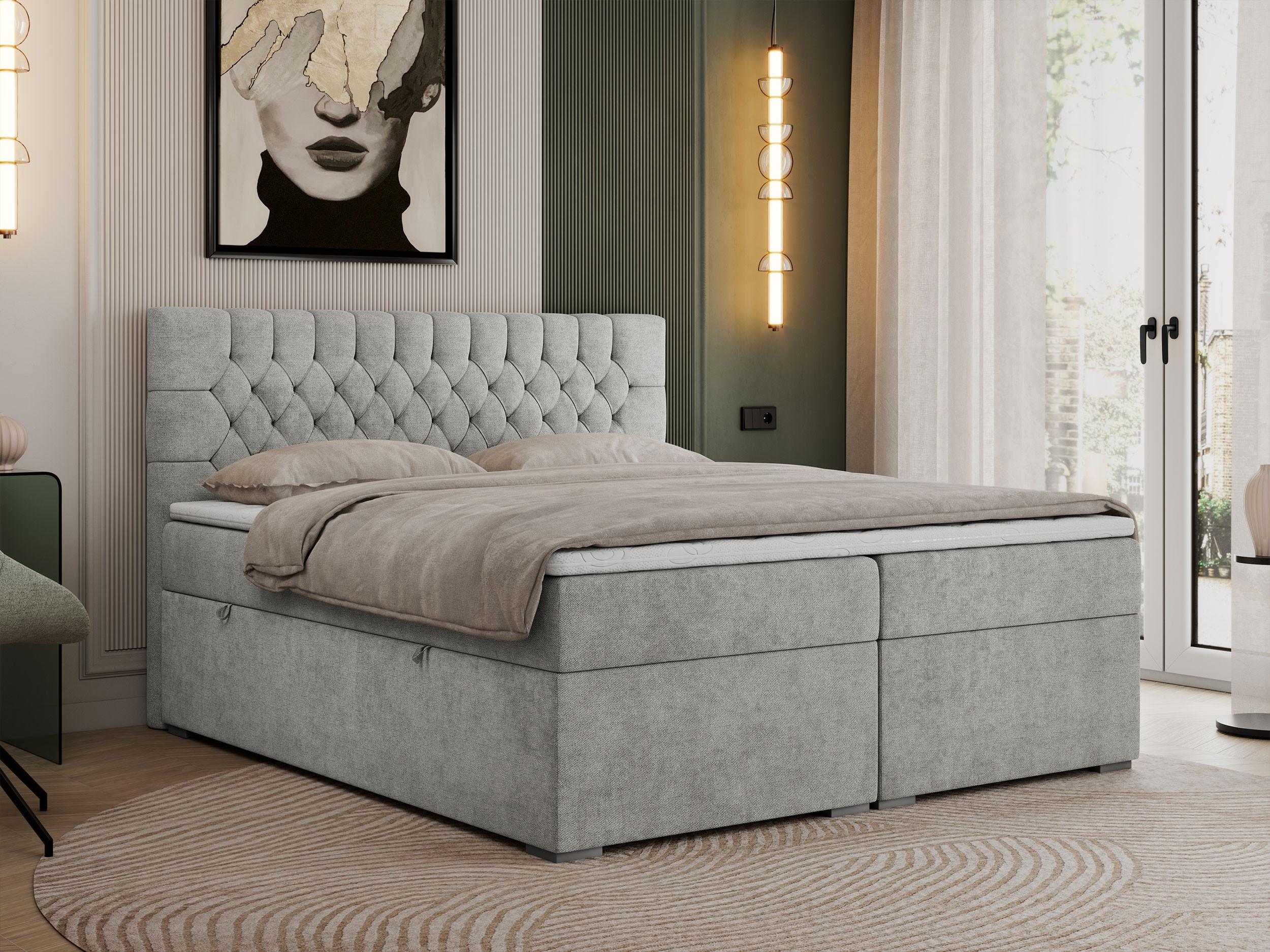 BOXBETT PERA 160/200 Hellgrau Struktur - H4 Textil MKS Möbel > Betten > Boxspringbetten Grau