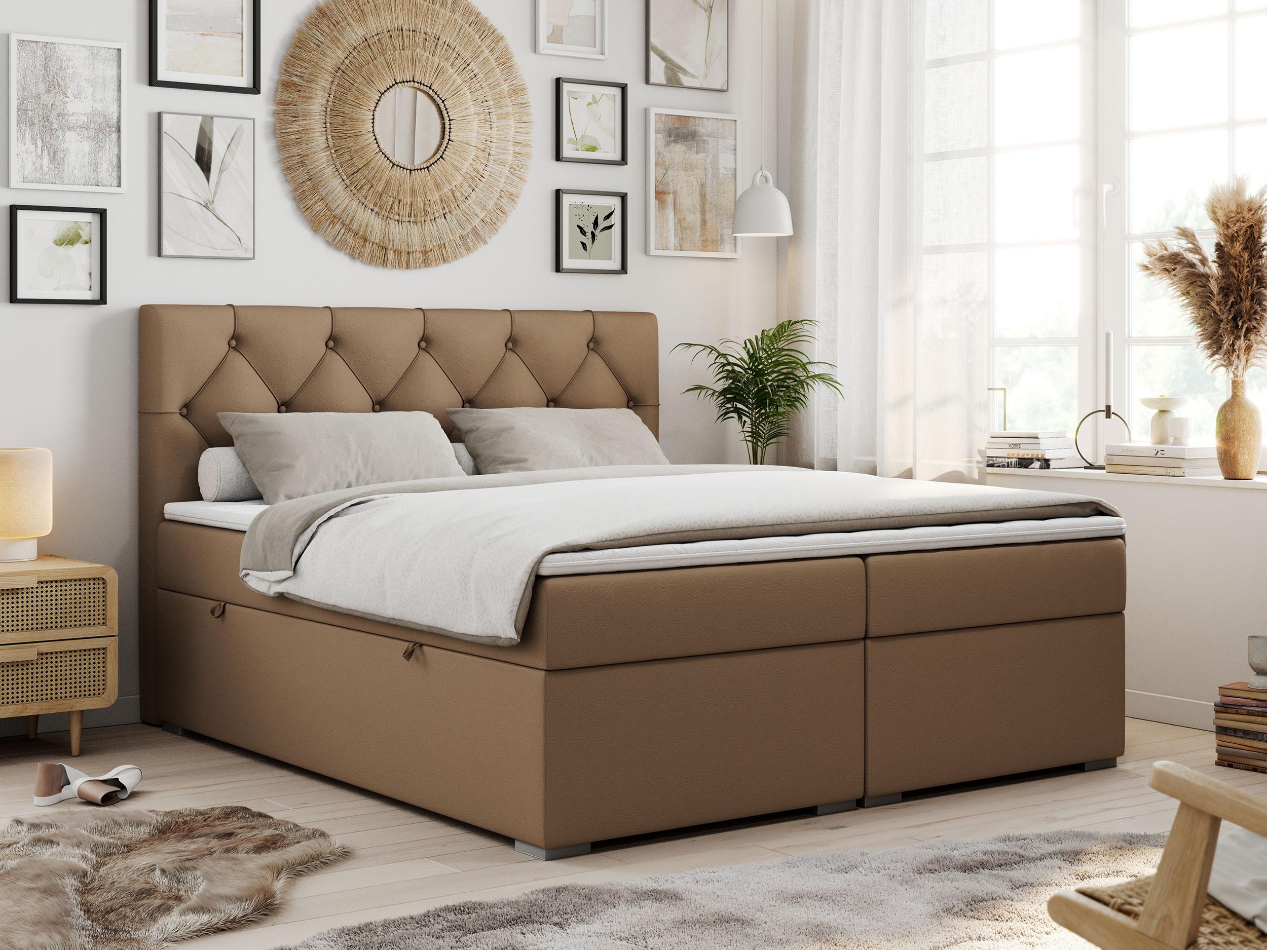 wohnli-moebel-suche-800000631187-1 BOXBETT ALDA 160/200 Braun Kunstleder - H3 Textil MKS Möbel > Betten > Boxspringbetten Braun