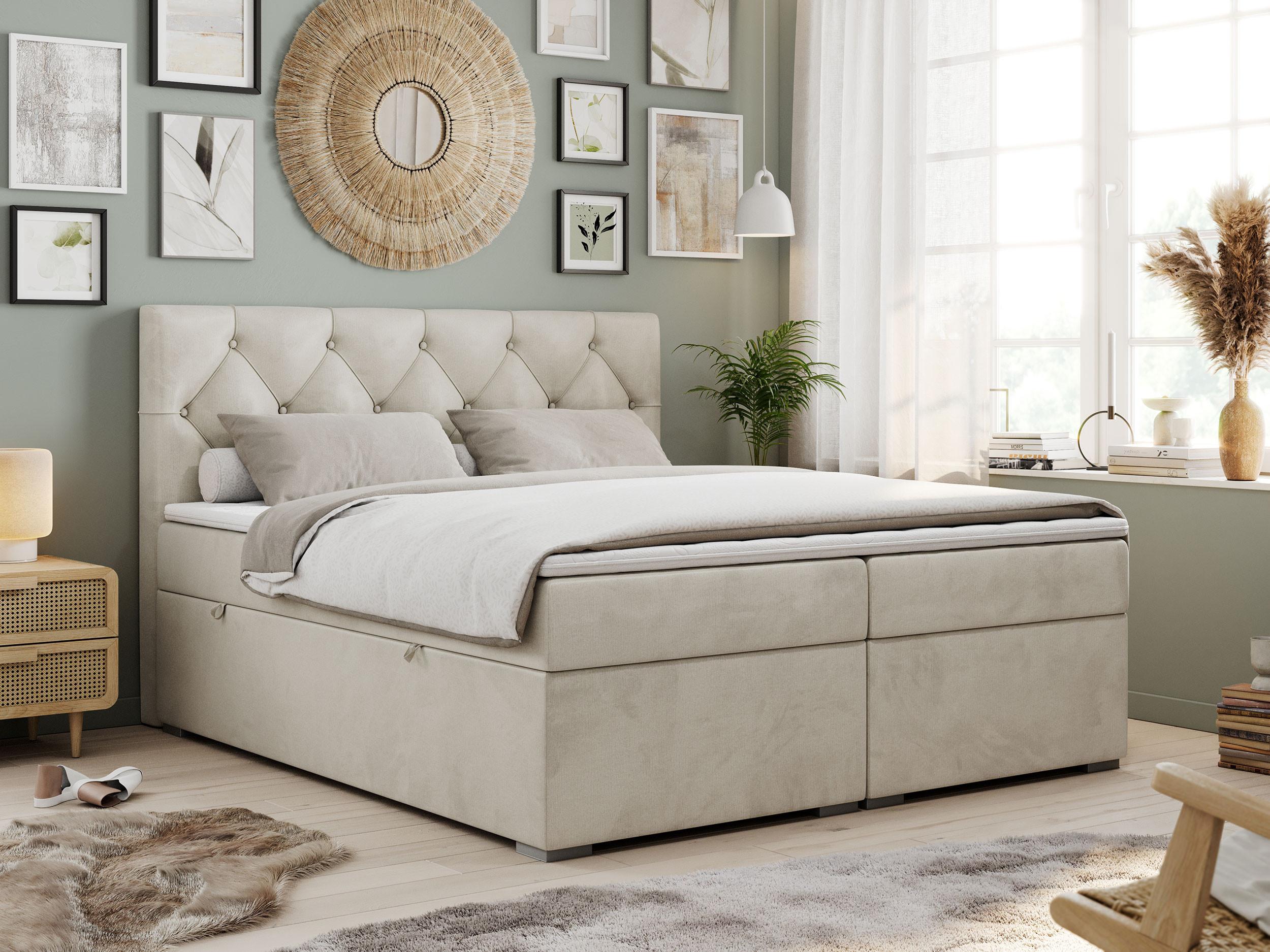 BOXBETT ALDA 180/200 Beige Velvet - H4 Textil MKS Möbel > Betten > Boxspringbetten Beige