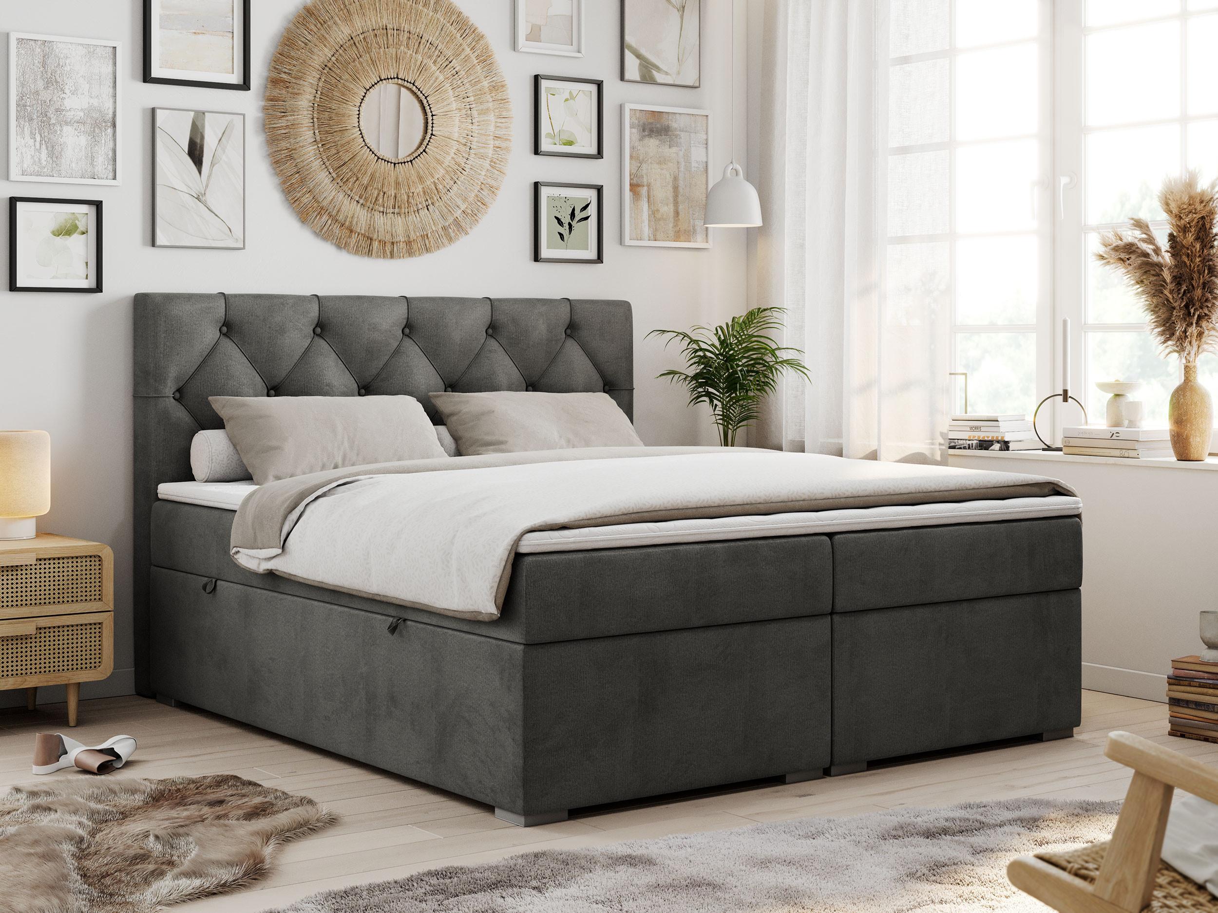 wohnli-moebel-suche-800000631237-1 BOXBETT ALDA 160/200 Dunkelgrau Velvet - H3 Textil MKS Möbel > Betten > Boxspringbetten Grau