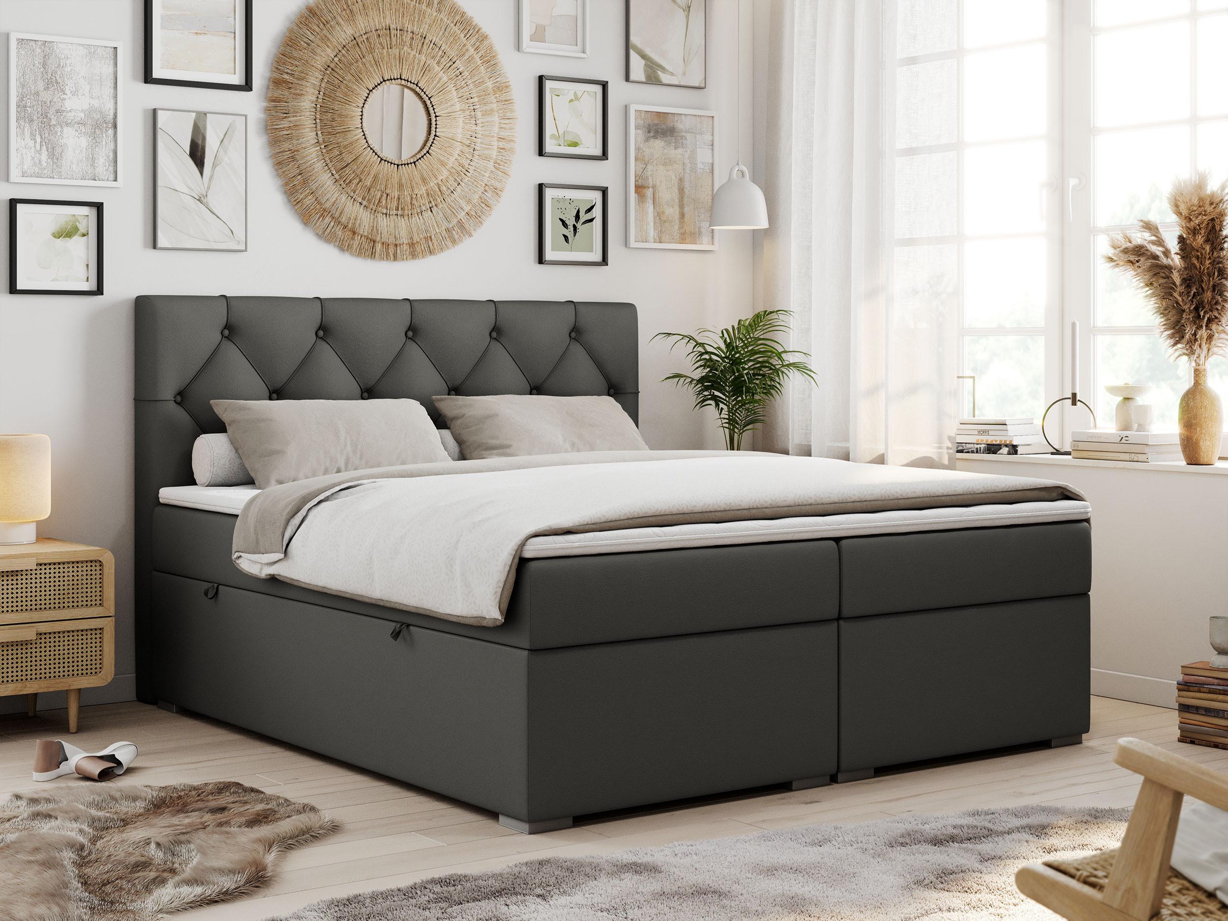 wohnli-moebel-suche-800000631274-1 BOXBETT ALDA 140/200 Dunkelgrau Kunstleder - H4 Textil MKS Möbel > Betten > Boxspringbetten Grau