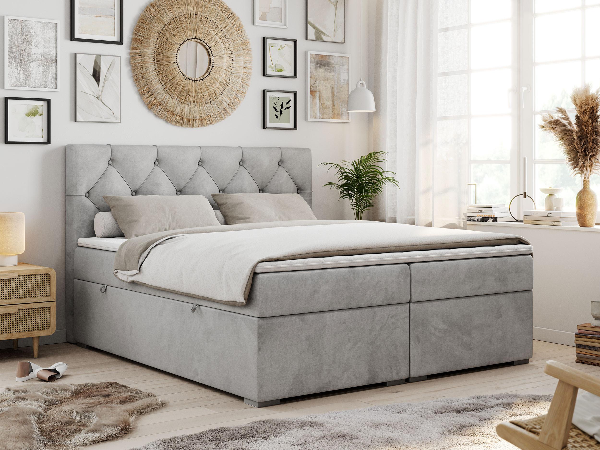 wohnli-moebel-suche-800000631277-1 BOXBETT ALDA 140/200 Hellgrau Velvet - H4 Textil MKS Möbel > Betten > Boxspringbetten Grau