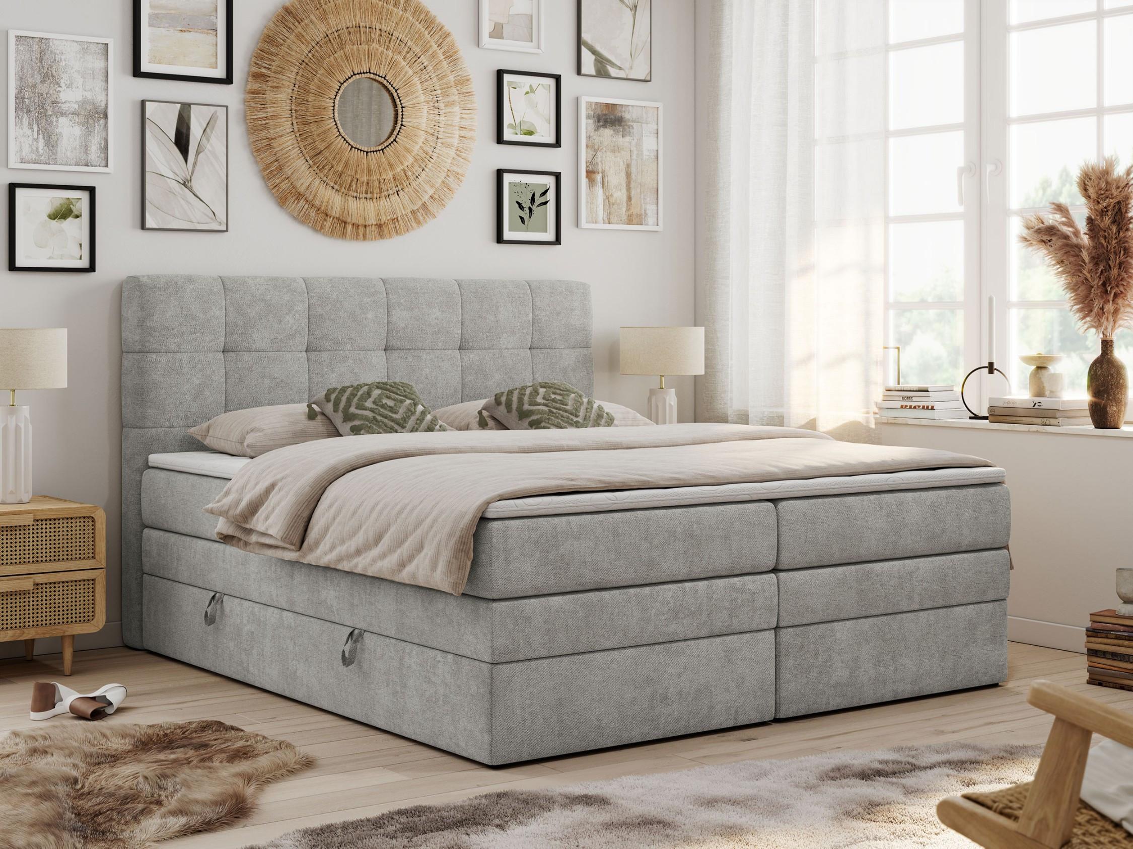 wohnli-moebel-suche-800000631324-1 BOXSPRINGBETT LUKA KING 200/200 Hellgrau Struktur - H4 Textil MKS Möbel > Betten > Boxspringbetten Grau