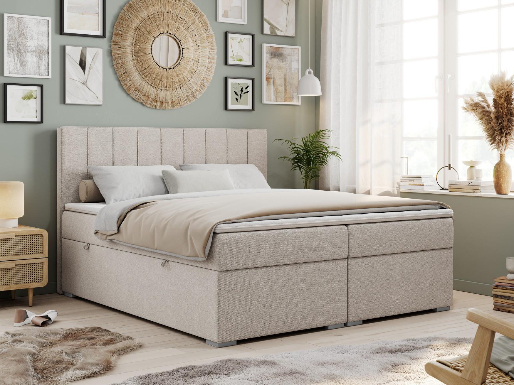wohnli-moebel-suche-800000631337-1 BOXBETT ALLY 140/200 Beige Struktur - H4 Textil MKS Möbel > Betten > Boxspringbetten Beige