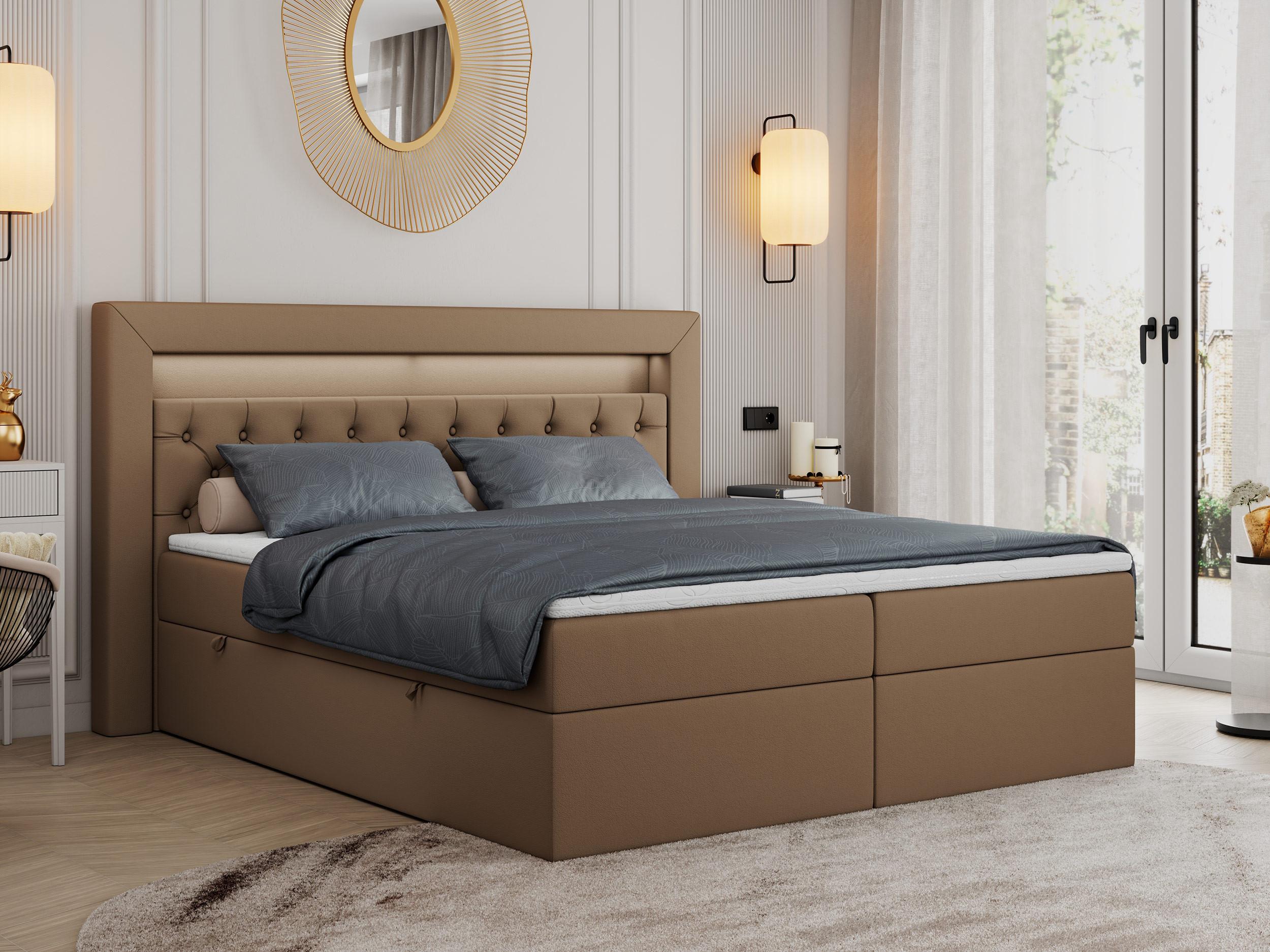 wohnli-moebel-suche-800000631343-1 BOXBETT GOLD-6 LED 120/200 Braun Kunstleder - H3 Textil MKS Möbel > Betten > Boxspringbetten Braun