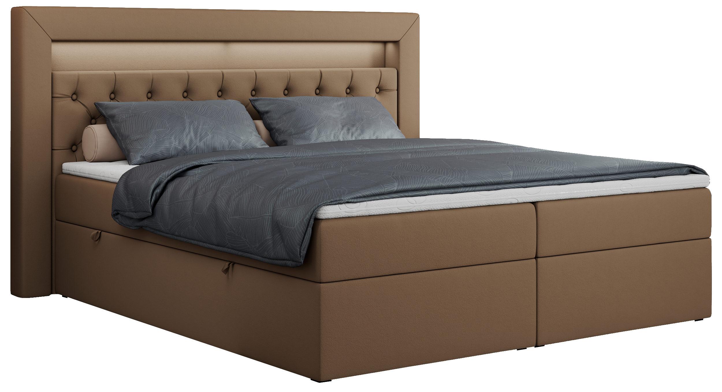 Wohnli Möbelsuche - BOXBETT GOLD-6 LED 120/200 Braun Kunstleder - H3