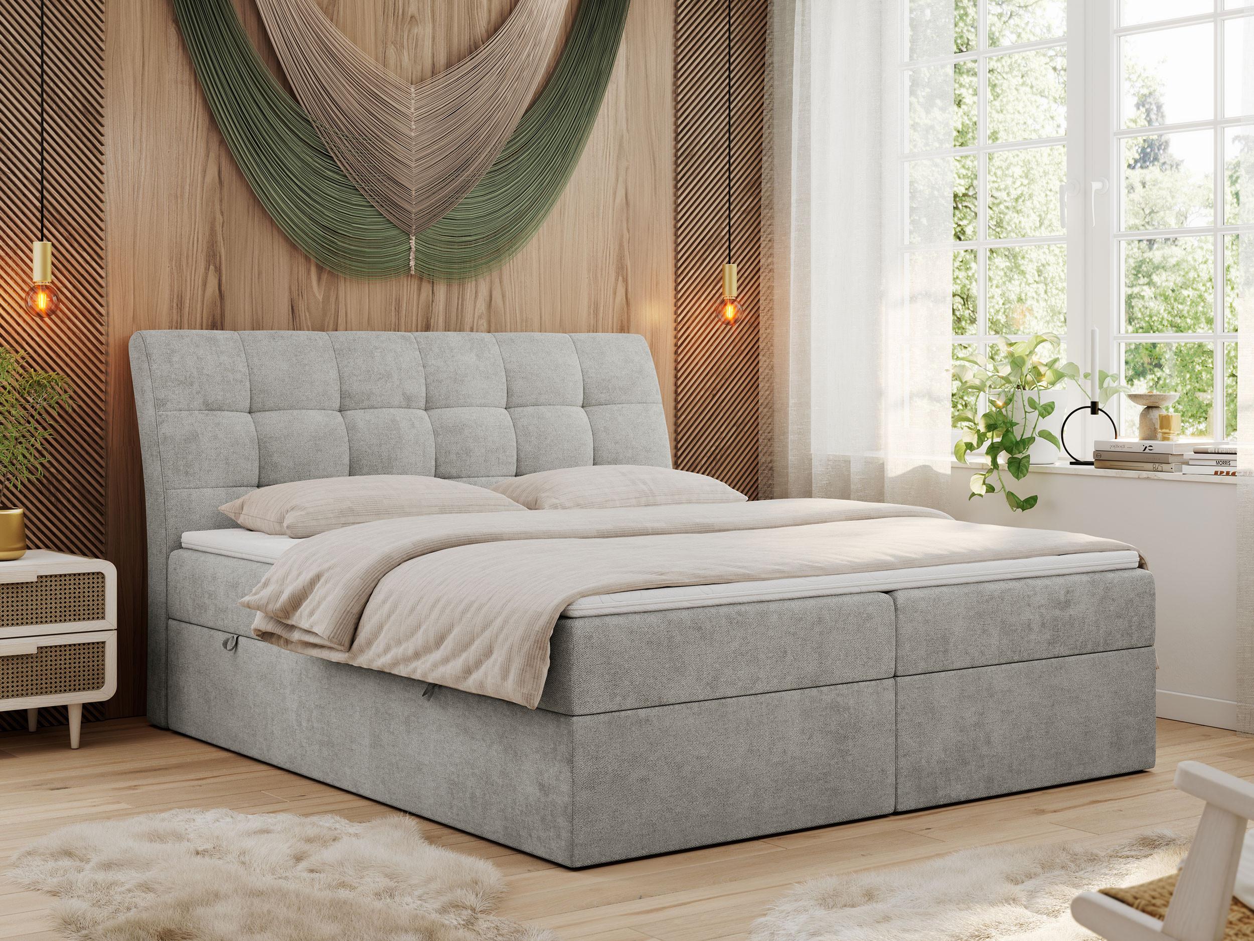 BOXBETT DIEGOS 160/200 Hellgrau Struktur - H4 Textil MKS Möbel > Betten > Boxspringbetten Grau