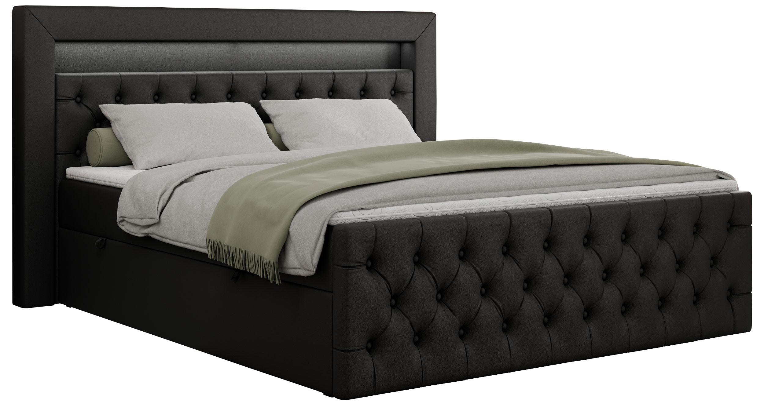 Wohnli Möbelsuche - BOXBETT GOLD-9 LED 160/200 Schwarz Kunstleder - H3