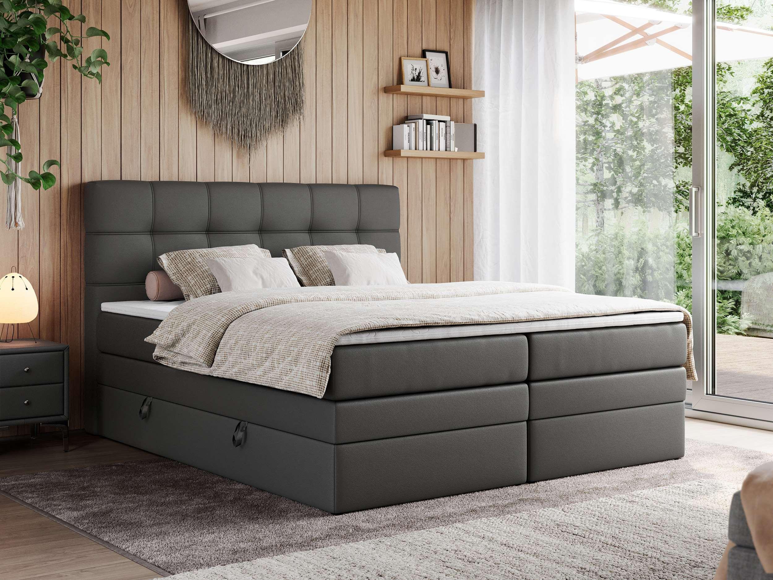 wohnli-moebel-suche-800000631415-1 BOXSPRINGBETT ERNI KING 180/200 Dunkelgrau Kunstleder - H4 Textil MKS Möbel > Betten > Boxspringbetten Grau