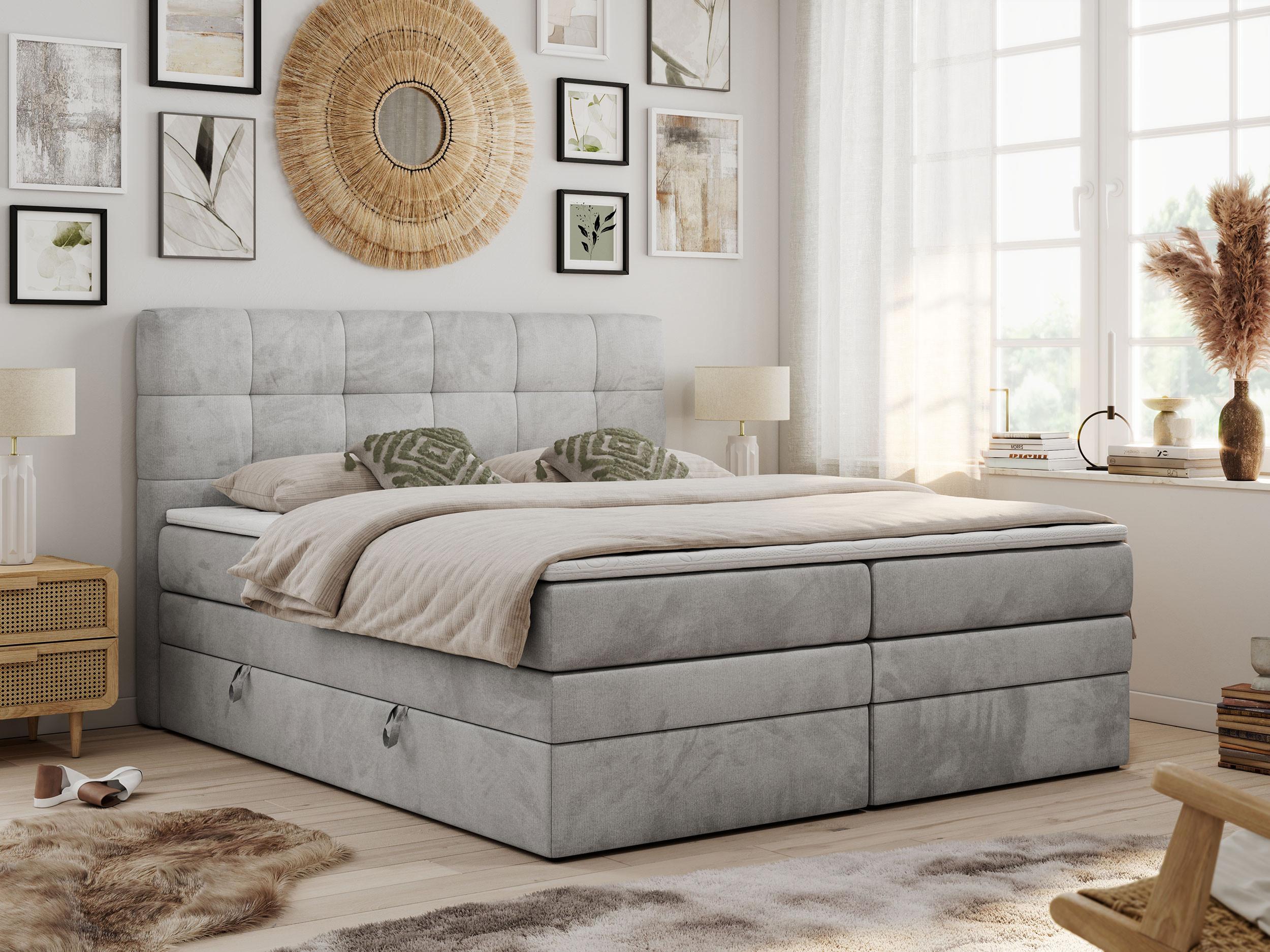 wohnli-moebel-suche-800000631416-1 BOXSPRINGBETT LUKA KING 200/200 Hellgrau Velvet - H3 Textil MKS Möbel > Betten > Boxspringbetten Grau