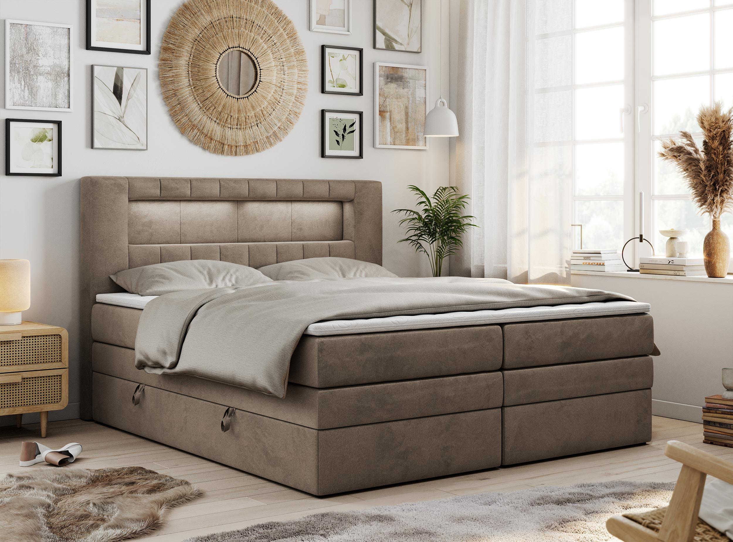 wohnli-moebel-suche-800000631420-1 BOXSPRINGBETT GOLD-5 KING LED 180/200 Braun Velvet - H3 Textil MKS Möbel > Betten > Boxspringbetten Braun