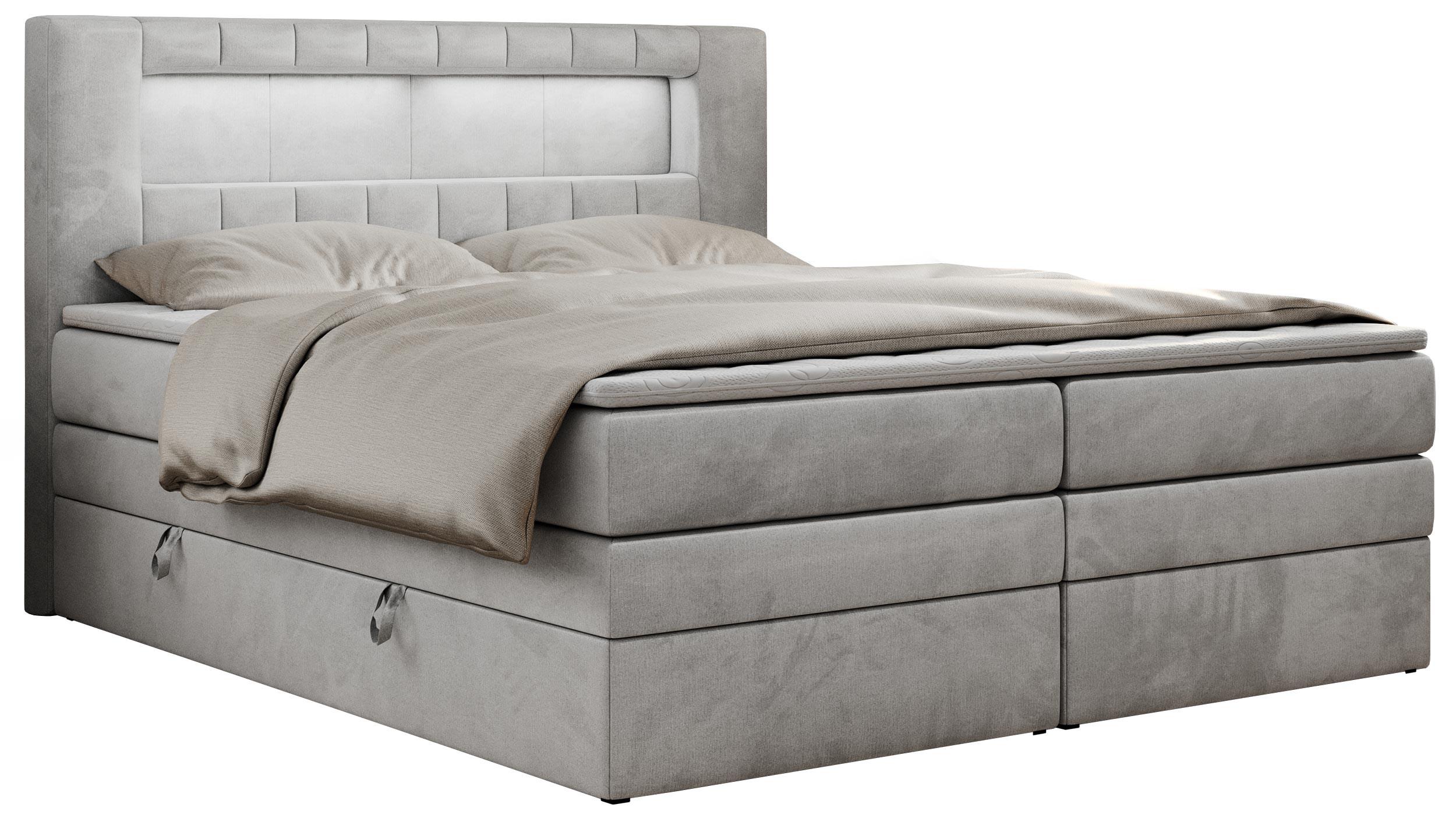wohnli-moebel-suche-800000631432 Wohnli Möbelsuche - BOXSPRINGBETT GOLD-5 KING LED 200/200 Hellgrau Velvet - H4