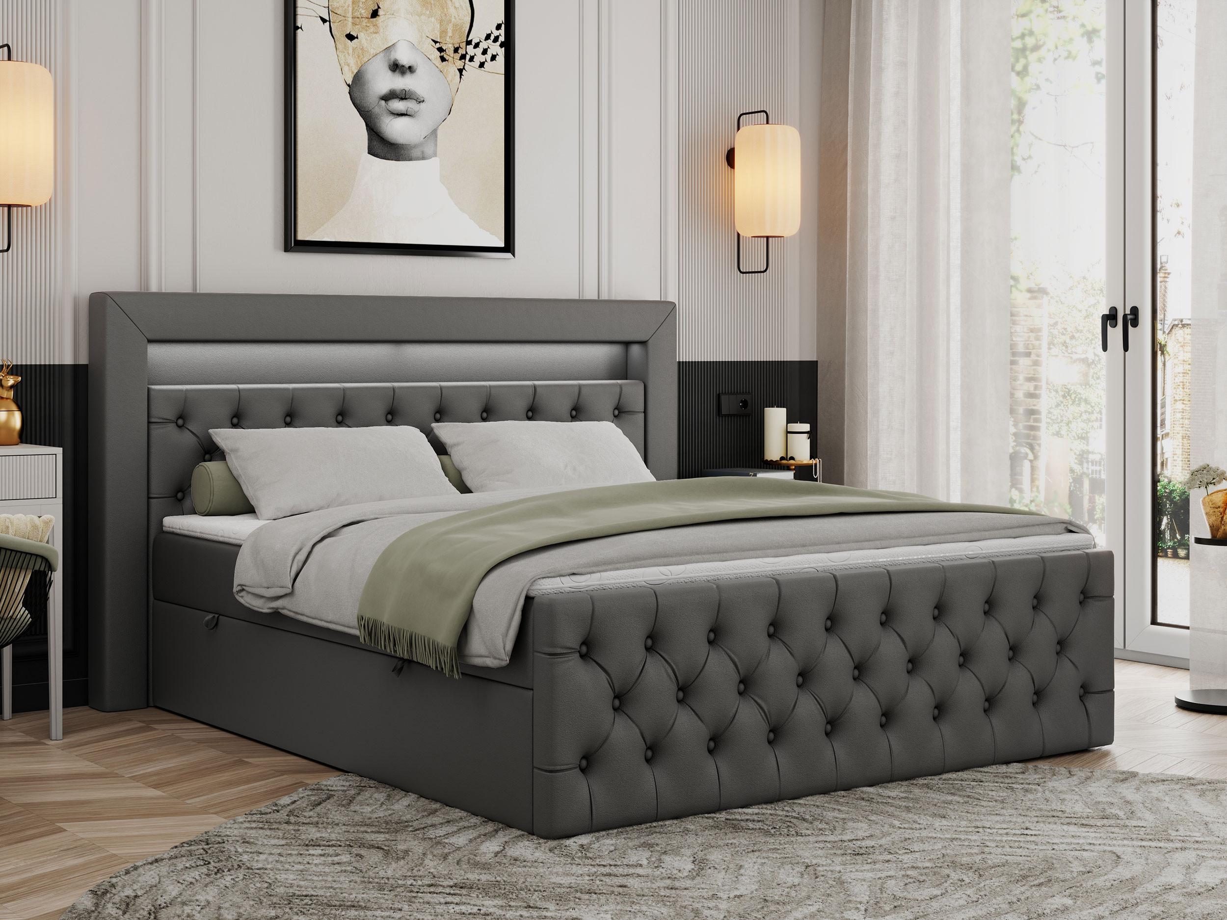 BOXBETT GOLD-9 LED 120/200 Dunkelgrau Kunstleder - H4 Textil MKS Möbel > Betten > Boxspringbetten Grau