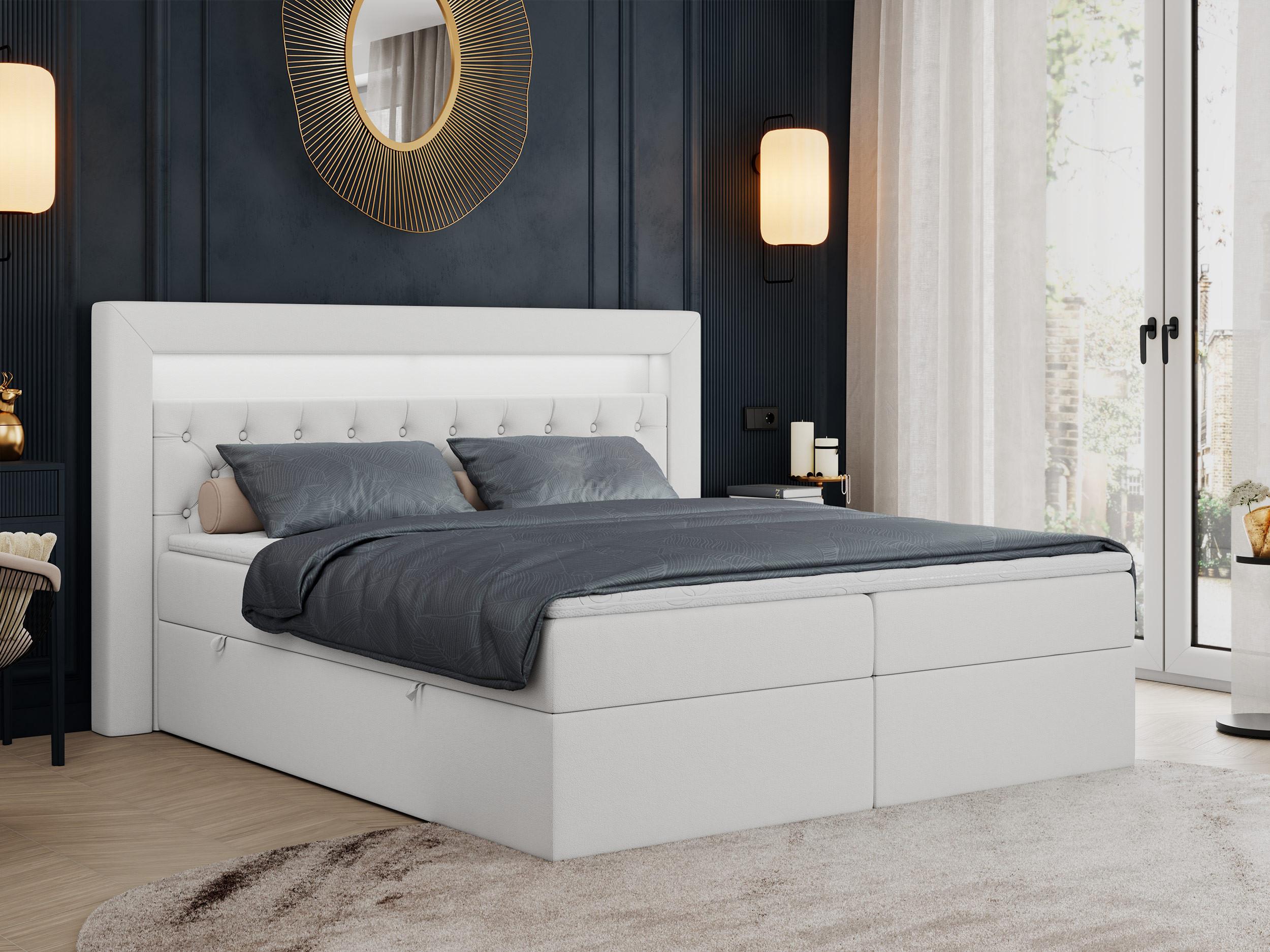 BOXBETT GOLD-6 LED 140/200 Weiß Kunstleder - H4 Textil MKS Möbel > Betten > Boxspringbetten Weiß