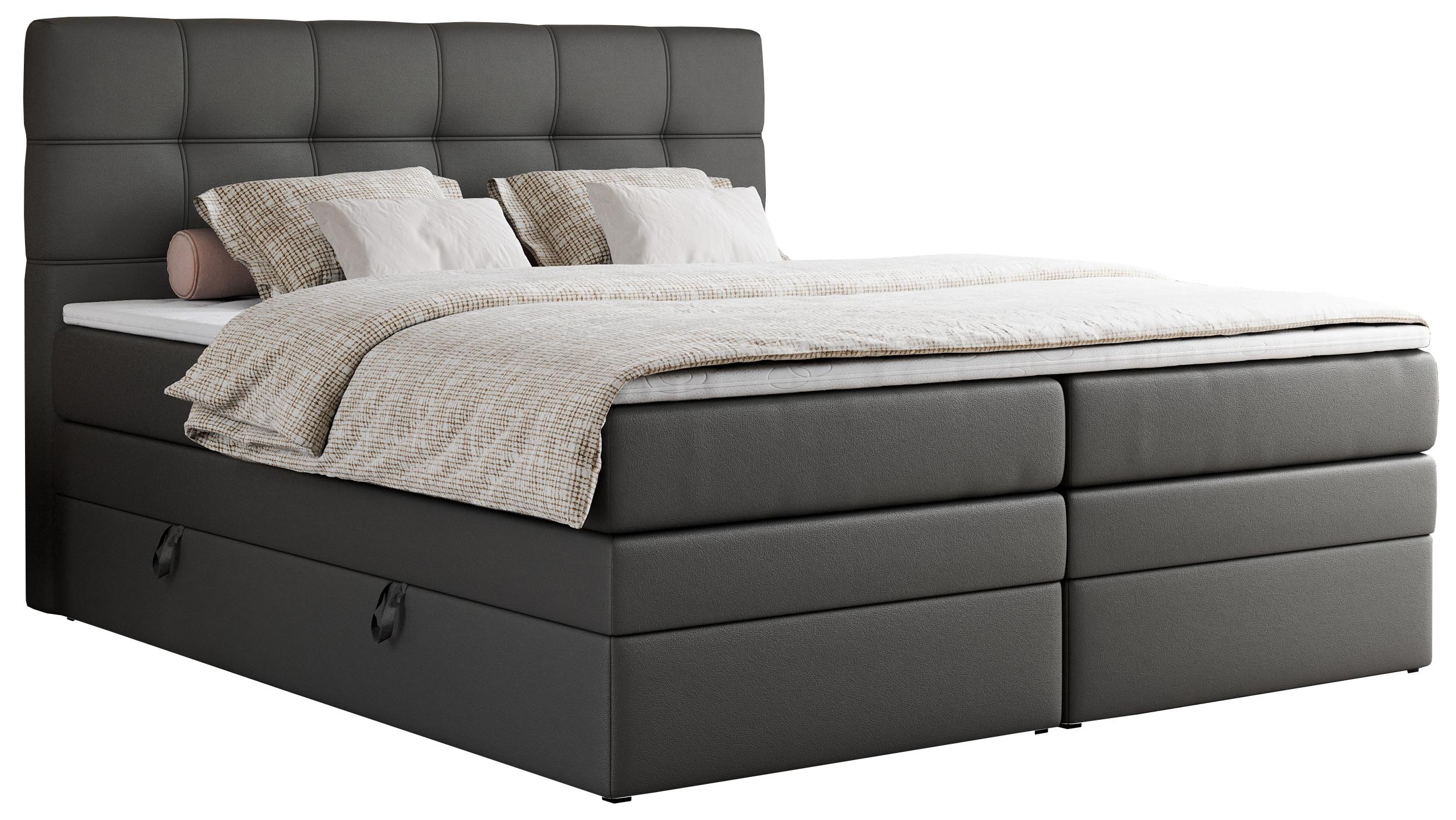 Wohnli Möbelsuche - BOXSPRINGBETT ERNI KING 180/200 Dunkelgrau Kunstleder - H3