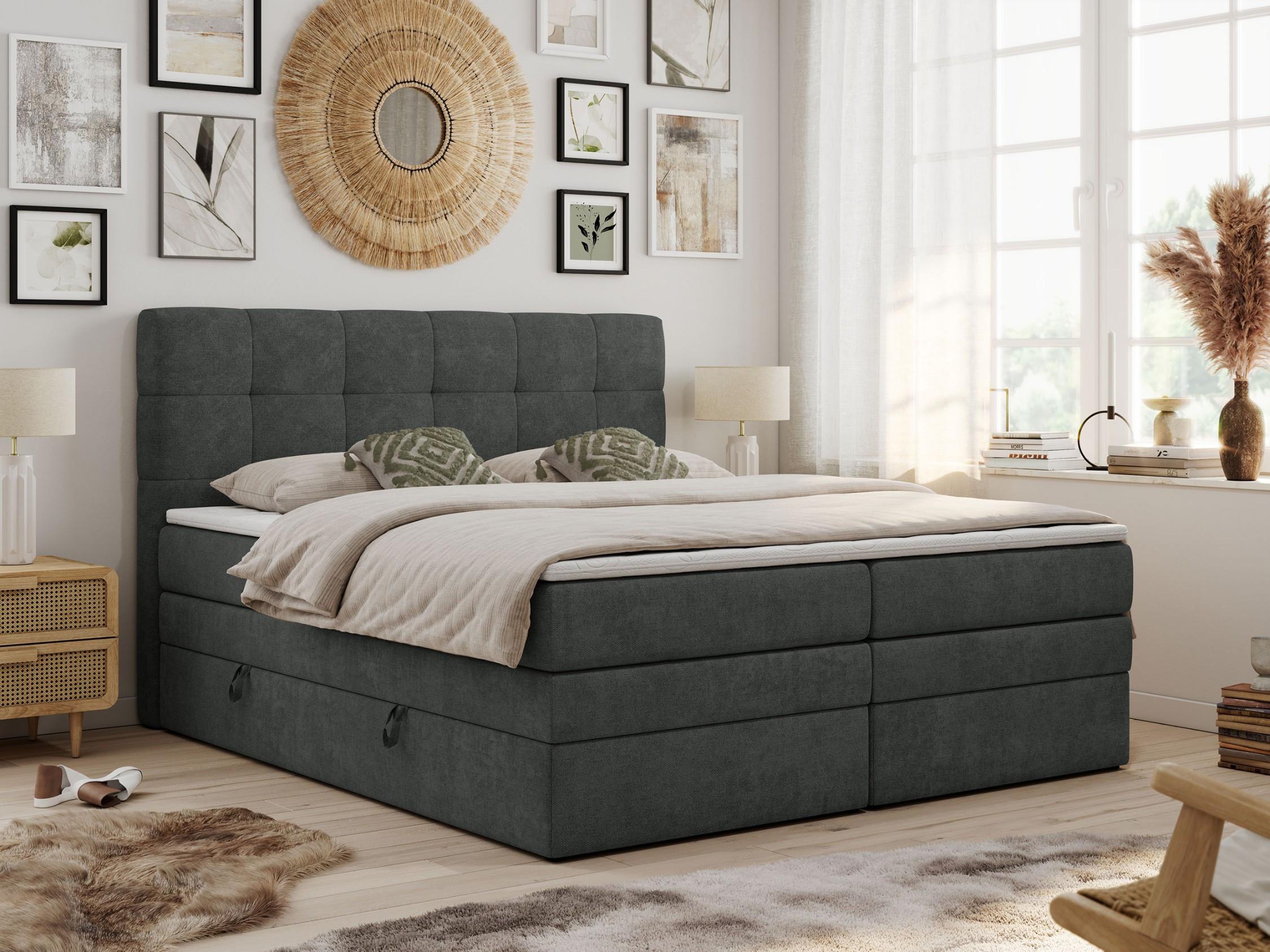 wohnli-moebel-suche-800000631451-1 BOXSPRINGBETT LUKA KING 180/200 Dunkelgrau Struktur - H3 Textil MKS Möbel > Betten > Boxspringbetten Grau