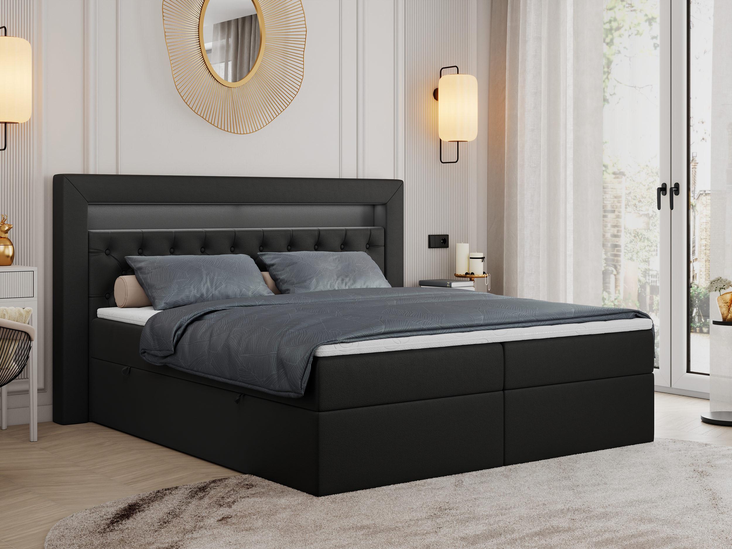 BOXBETT GOLD-6 LED 200/200 Schwarz Kunstleder - H4 Textil MKS Möbel > Betten > Boxspringbetten Schwarz