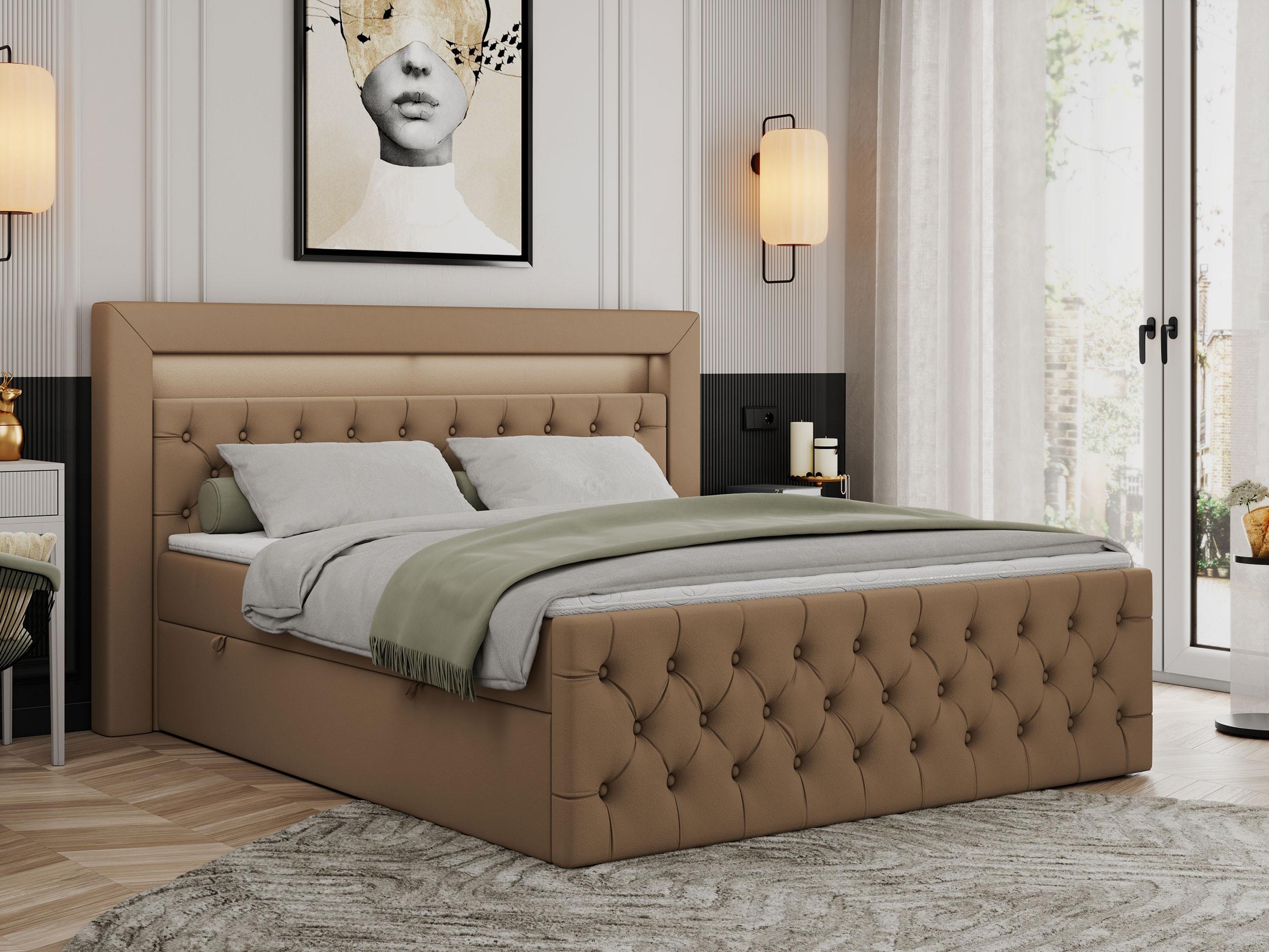 wohnli-moebel-suche-800000631494-1 BOXBETT GOLD-9 LED 120/200 Braun Kunstleder - H4 Textil MKS Möbel > Betten > Boxspringbetten Braun