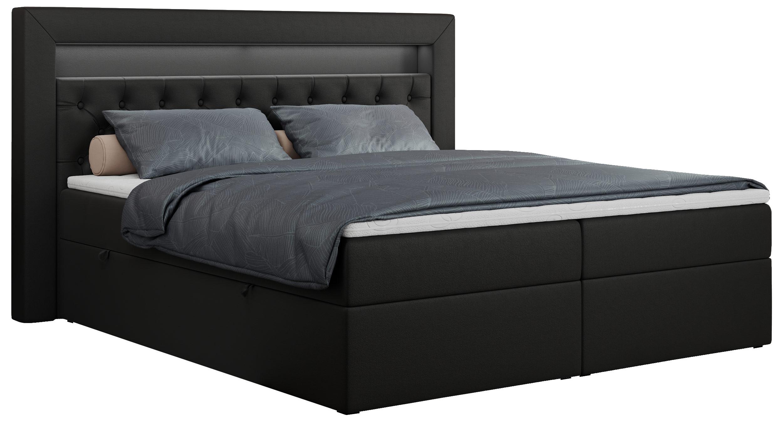Wohnli Möbelsuche - BOXBETT GOLD-6 LED 120/200 Schwarz Kunstleder - H4