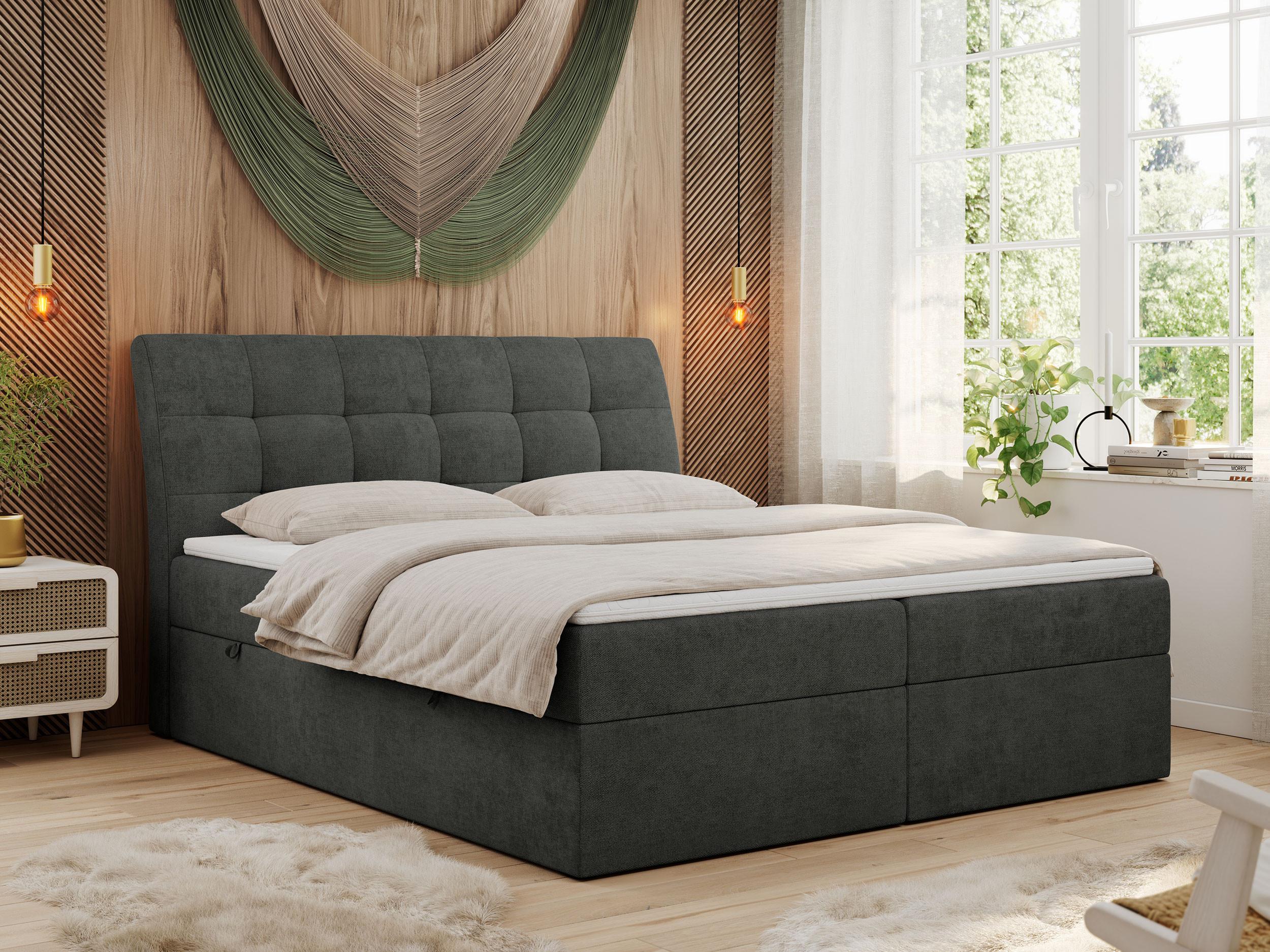 BOXBETT DIEGOS 140/200 Dunkelgrau Struktur - H4 Textil MKS Möbel > Betten > Boxspringbetten Grau