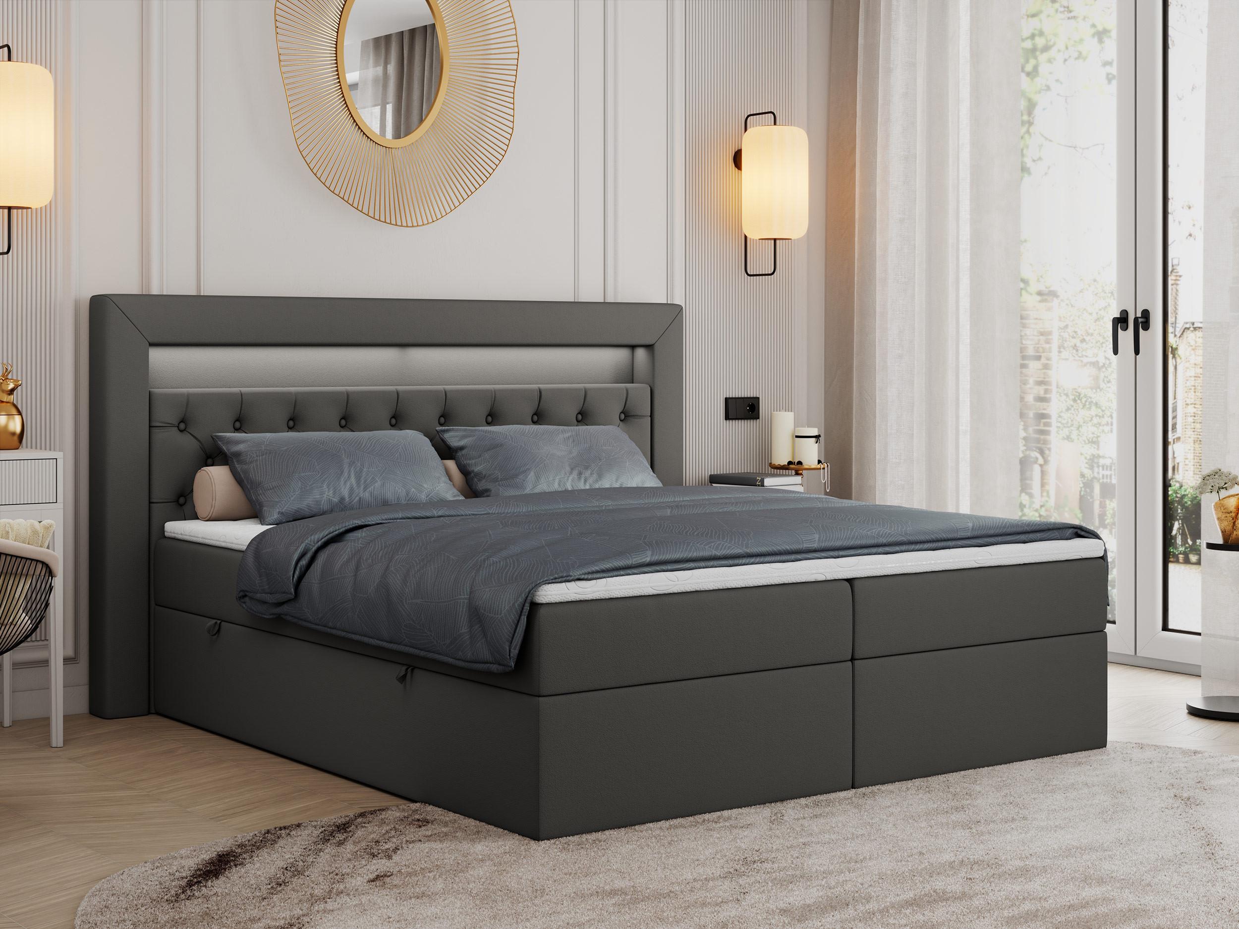 wohnli-moebel-suche-800000631525-1 BOXBETT GOLD-6 LED 180/200 Dunkelgrau Kunstleder - H3 Textil MKS Möbel > Betten > Boxspringbetten Grau