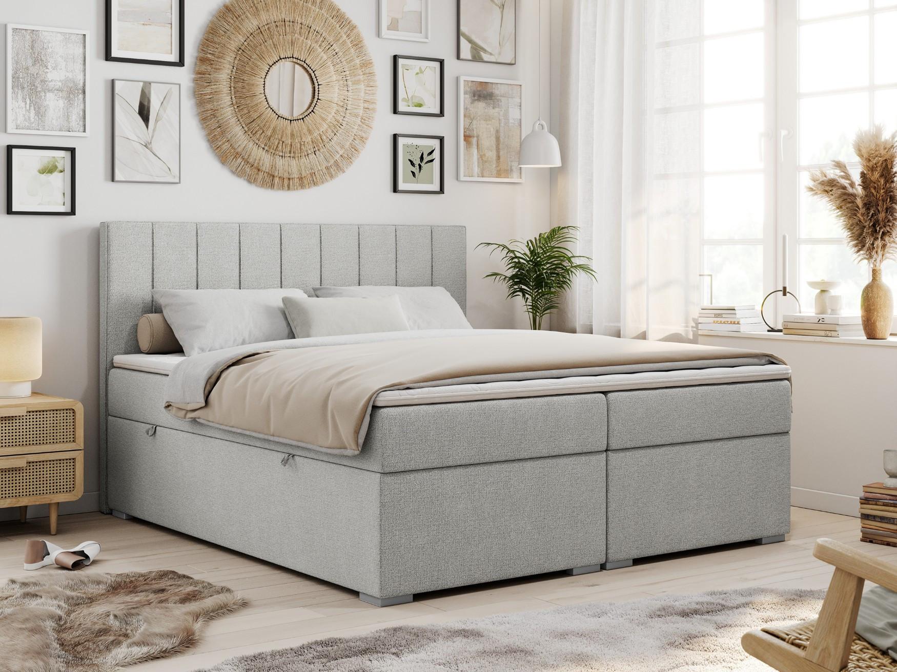 wohnli-moebel-suche-800000631527-1 BOXBETT ALLY 120/200 Hellgrau Struktur - H4 Textil MKS Möbel > Betten > Boxspringbetten Grau