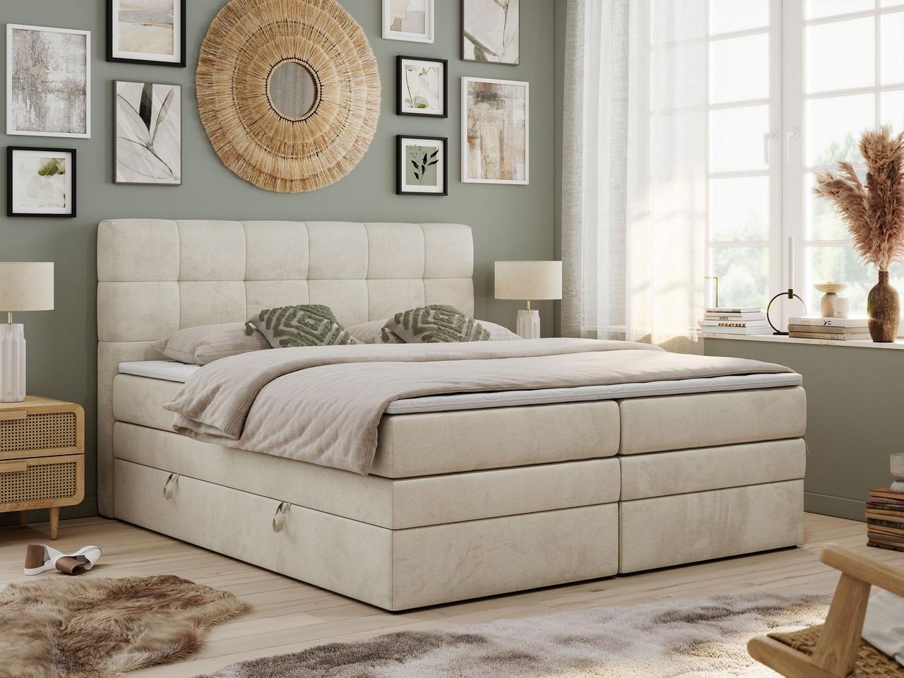BOXSPRINGBETT LUKA KING 180/200 Beige Velvet - H3 Textil MKS Möbel > Betten > Boxspringbetten Beige