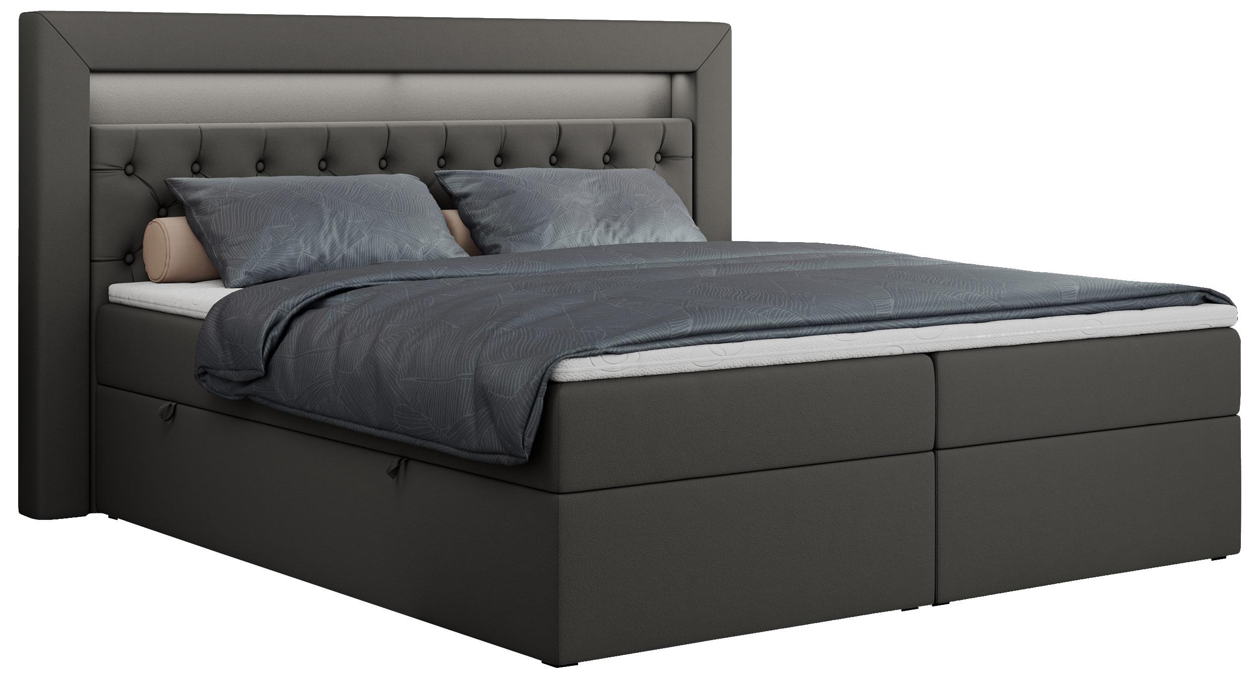 Wohnli Möbelsuche - BOXBETT GOLD-6 LED 140/200 Dunkelgrau Kunstleder - H3