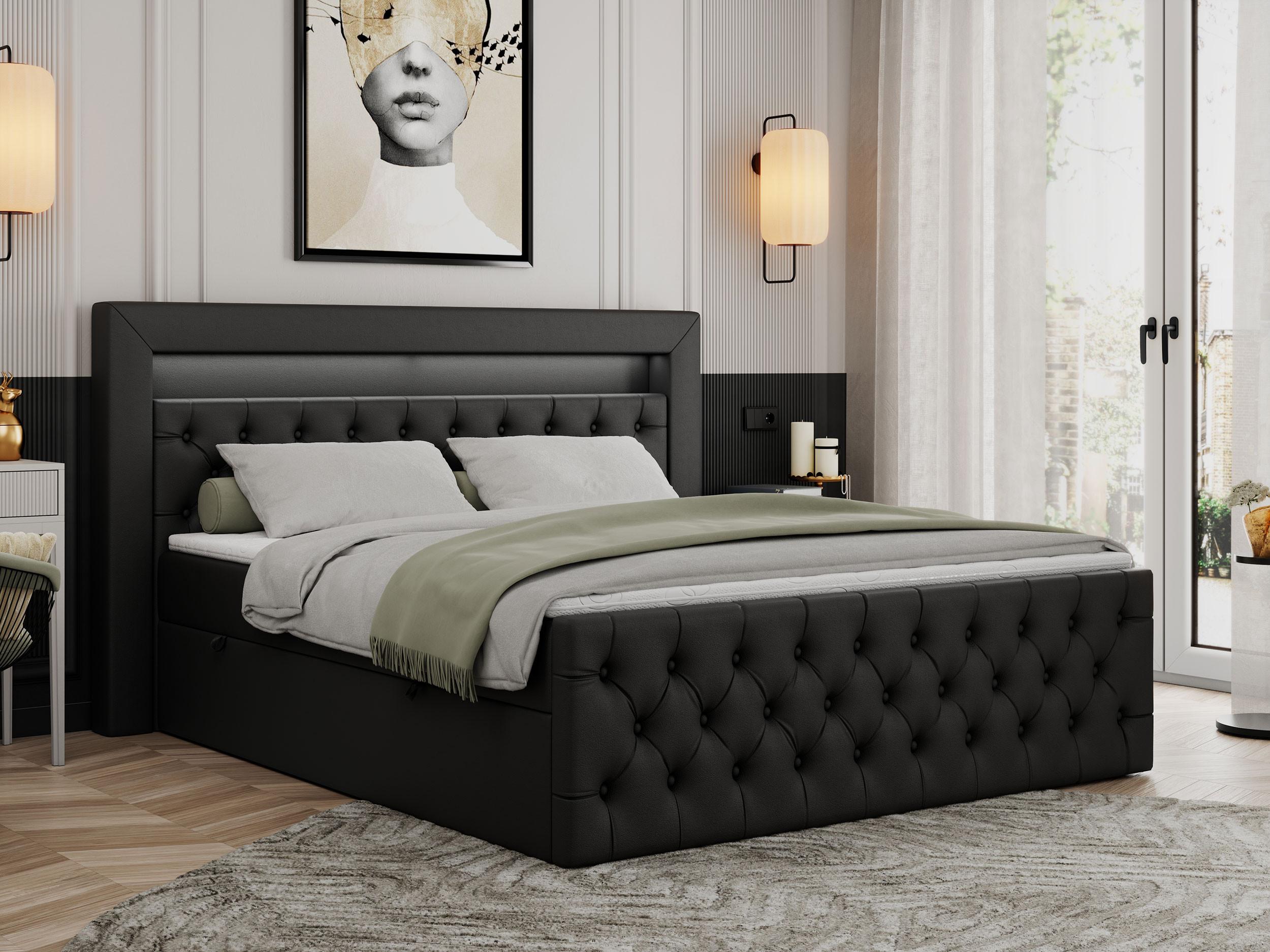 wohnli-moebel-suche-800000631580-1 BOXBETT GOLD-9 LED 200/200 Schwarz Kunstleder - H4 Textil MKS Möbel > Betten > Boxspringbetten Schwarz