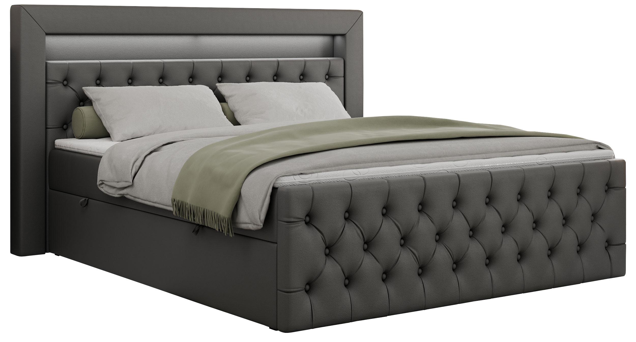Wohnli Möbelsuche - BOXBETT GOLD-9 LED 120/200 Dunkelgrau Kunstleder - H3