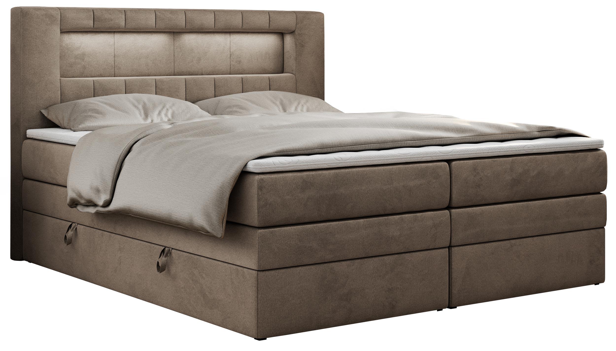 wohnli-moebel-suche-800000631603 Wohnli Möbelsuche - BOXSPRINGBETT GOLD-5 KING LED 180/200 Braun Velvet - H3