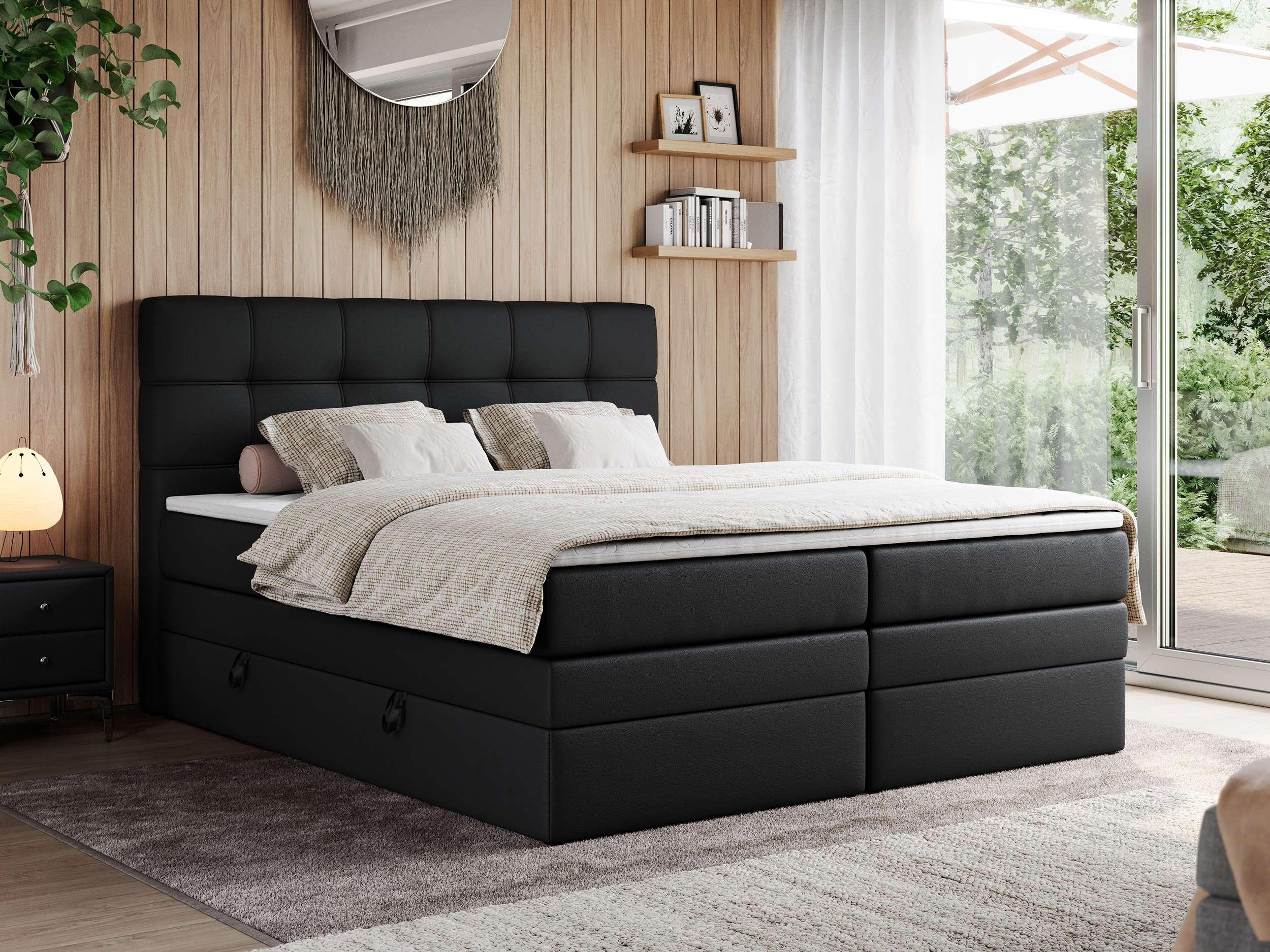wohnli-moebel-suche-800000631614-1 BOXSPRINGBETT ERNI KING 200/200 Schwarz Kunstleder - H4 Textil MKS Möbel > Betten > Boxspringbetten Schwarz