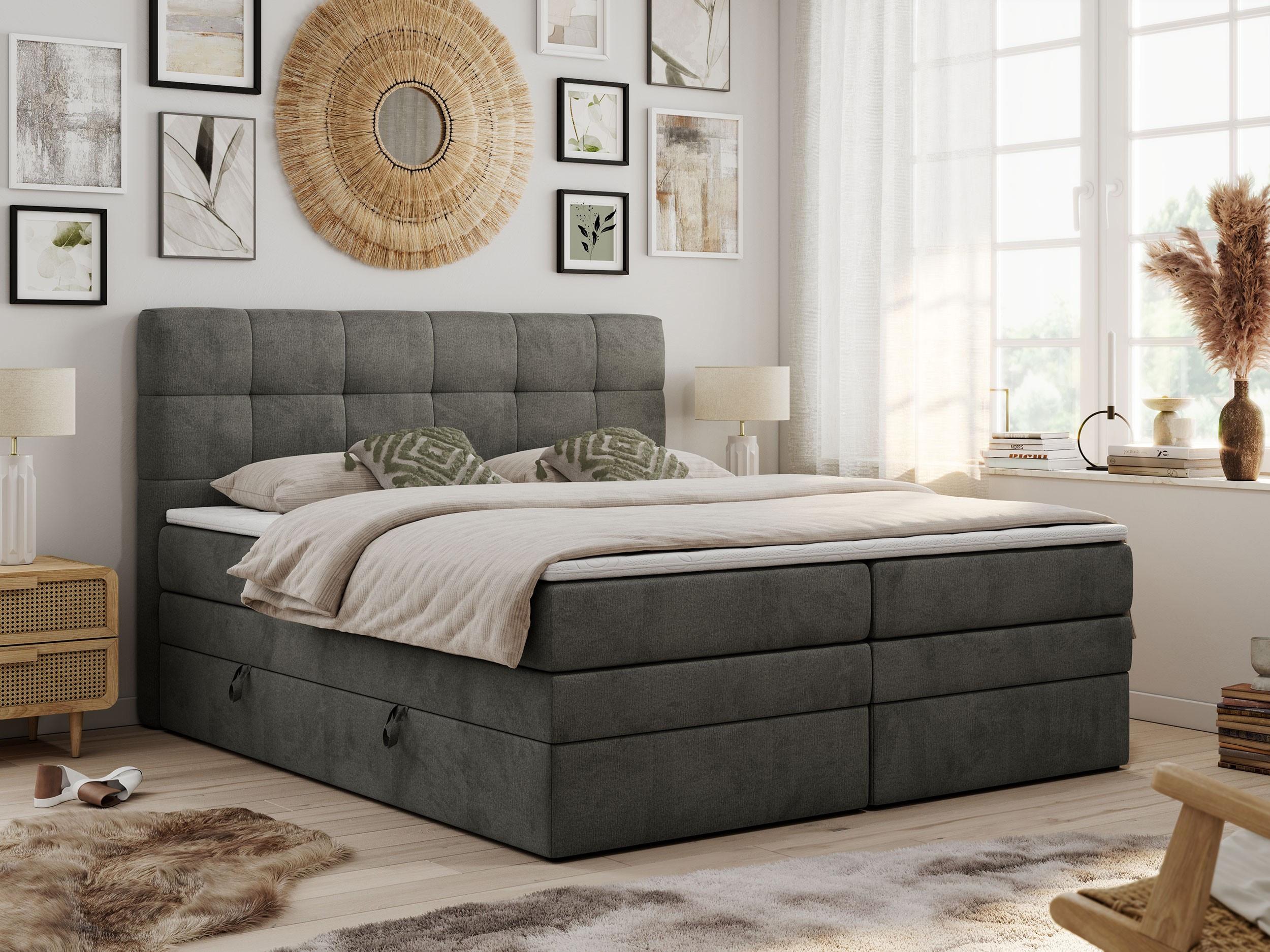 wohnli-moebel-suche-800000631615-1 BOXSPRINGBETT LUKA KING 180/200 Dunkelgrau Velvet - H4 Textil MKS Möbel > Betten > Boxspringbetten Grau