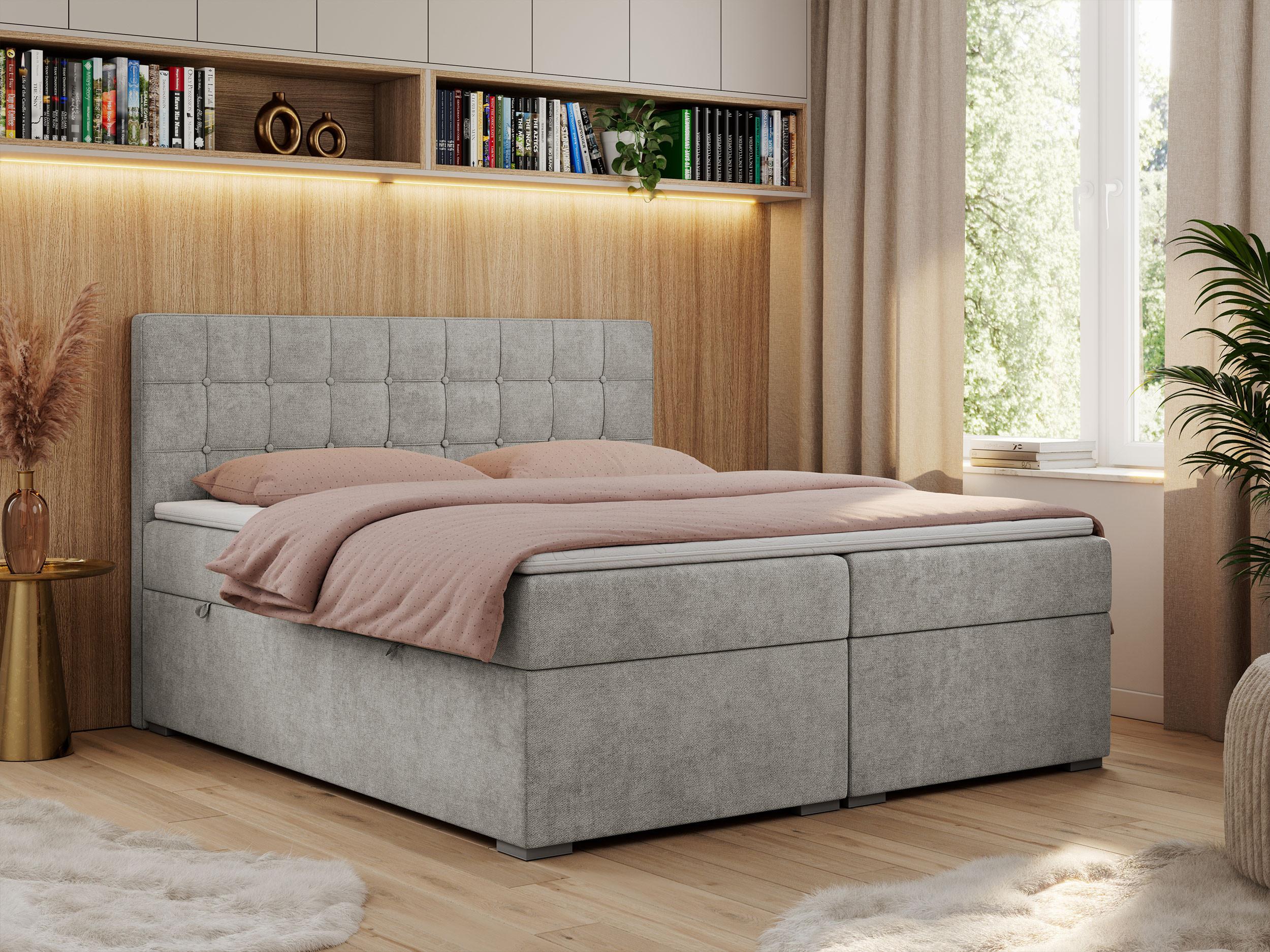 BOXBETT CARMEN 120/200 Hellgrau Struktur - H4 Textil MKS Möbel > Betten > Boxspringbetten Grau