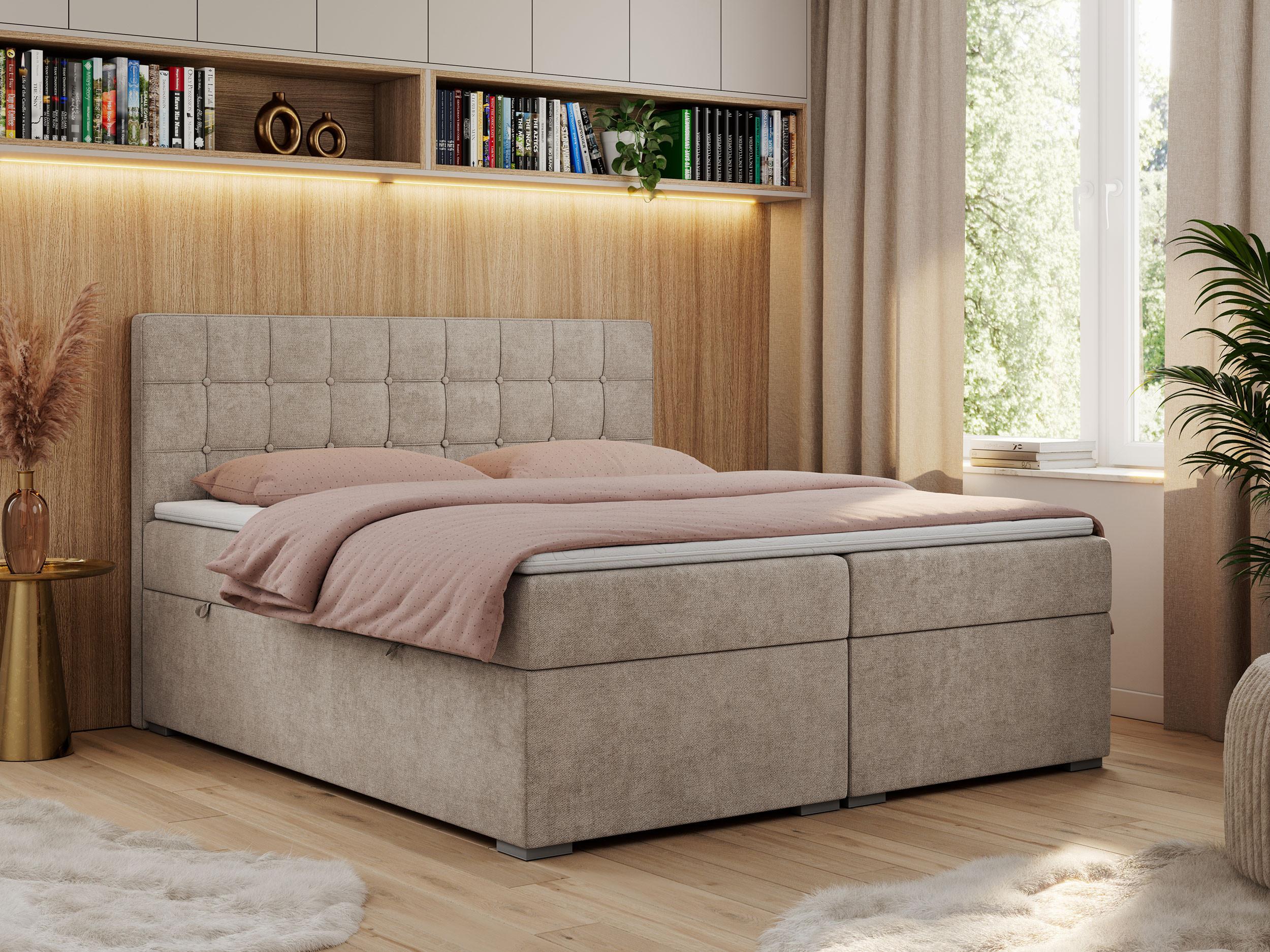 wohnli-moebel-suche-800000631711-1 BOXBETT CARMEN 200/200 Beige Struktur - H3 Textil MKS Möbel > Betten > Boxspringbetten Beige