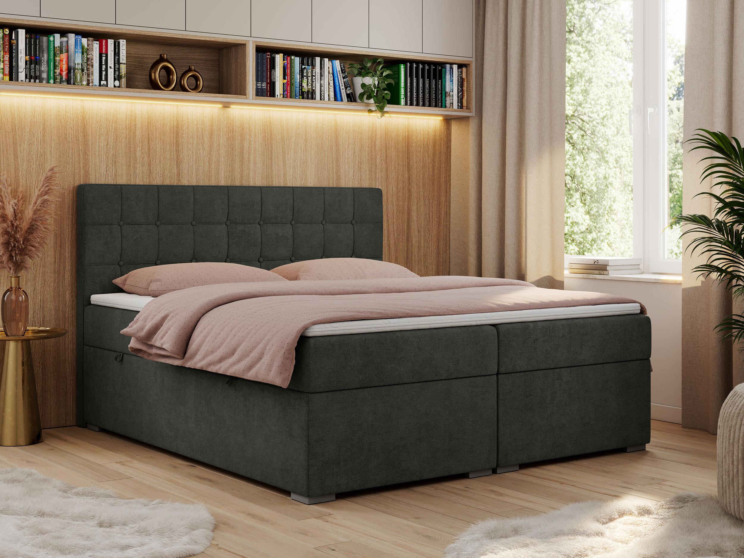 wohnli-moebel-suche-800000631726-1 BOXBETT CARMEN 120/200 Dunkelgrau Struktur - H4 Textil MKS Möbel > Betten > Boxspringbetten Grau