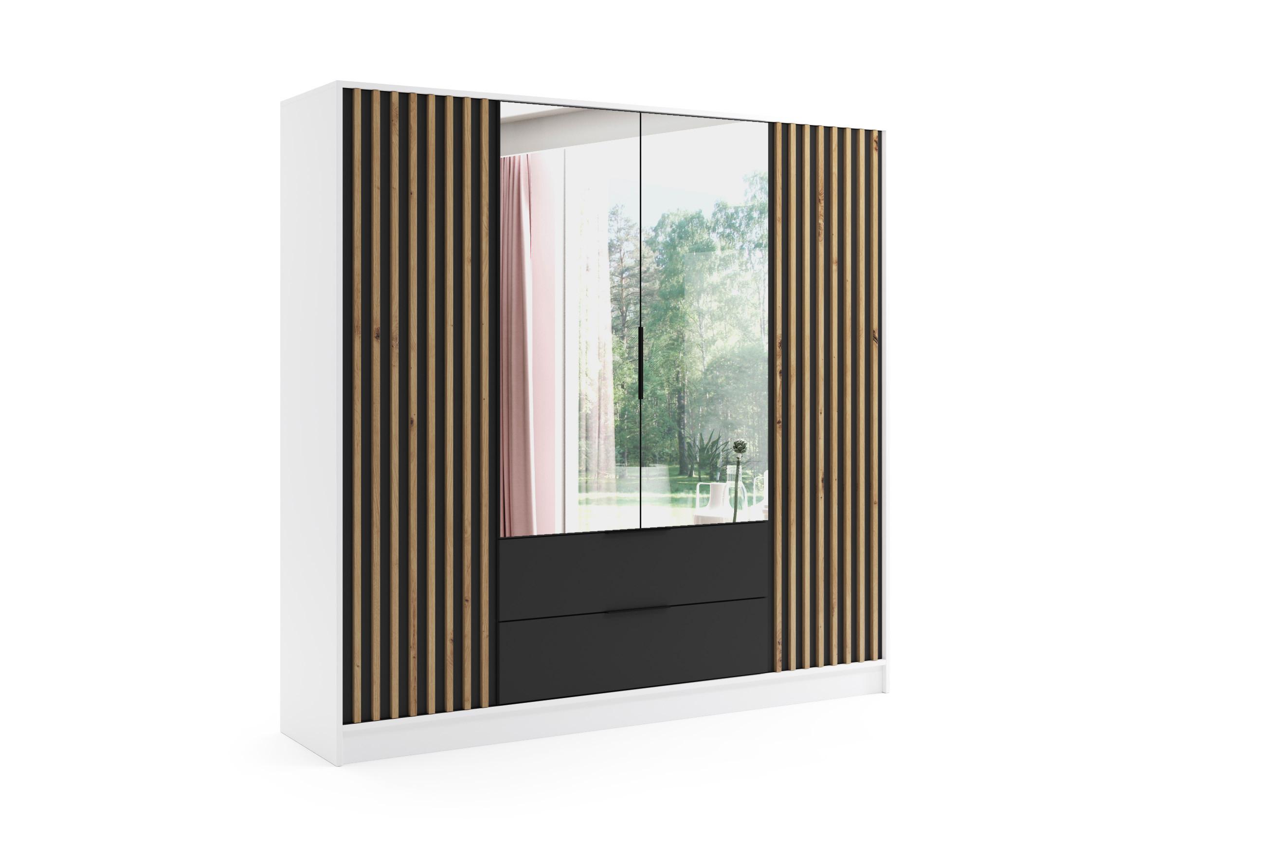 wohnli-moebel-suche-800000635749 Wohnli Möbelsuche - KLEIDERSCHRANK NERA - 200 cm - Weiß|Schwarz|Eiche Artisan