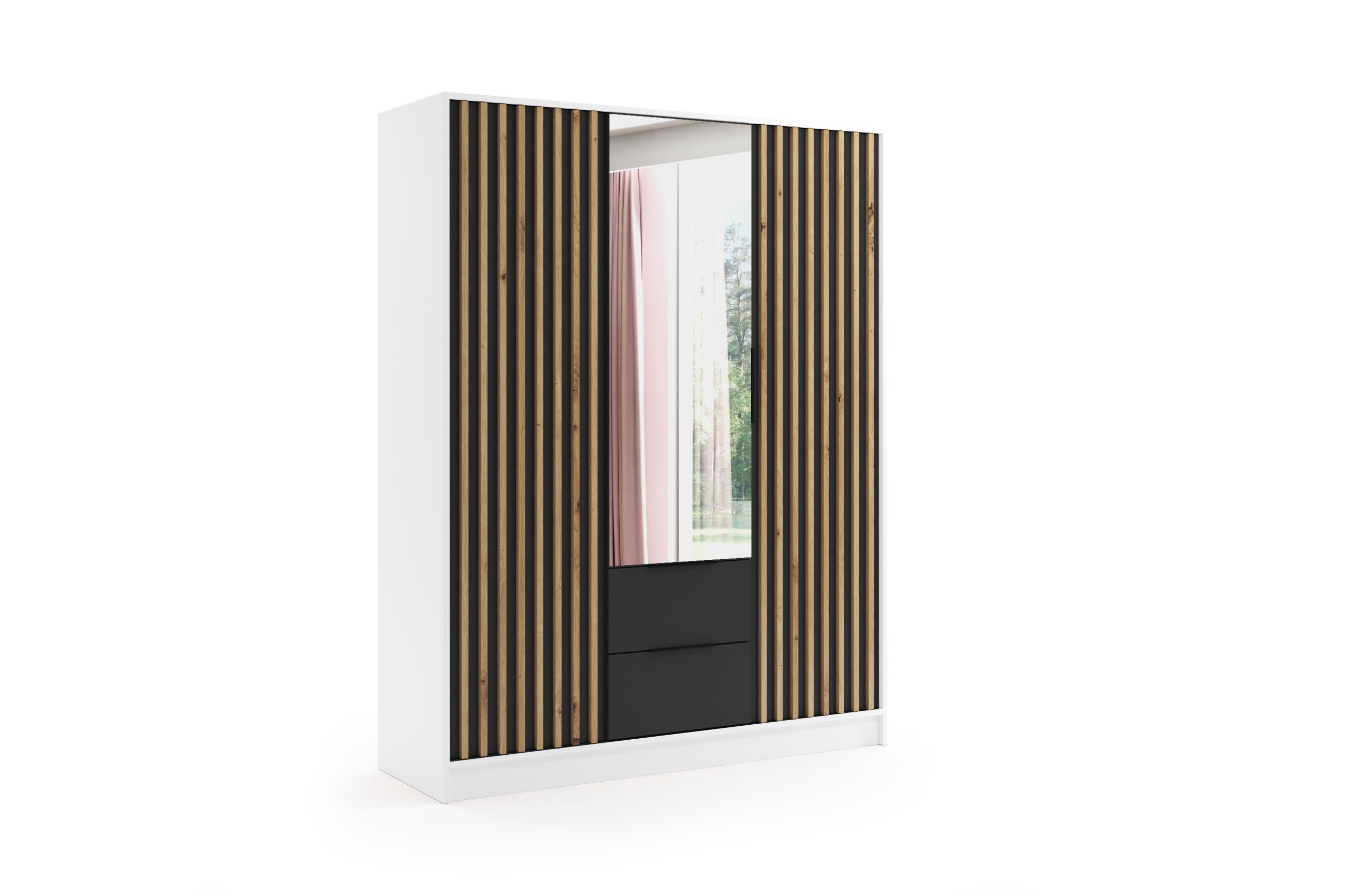 wohnli-moebel-suche-800000635752 Wohnli Möbelsuche - KLEIDERSCHRANK NERA - 150 cm - Weiß|Schwarz|Eiche Artisan