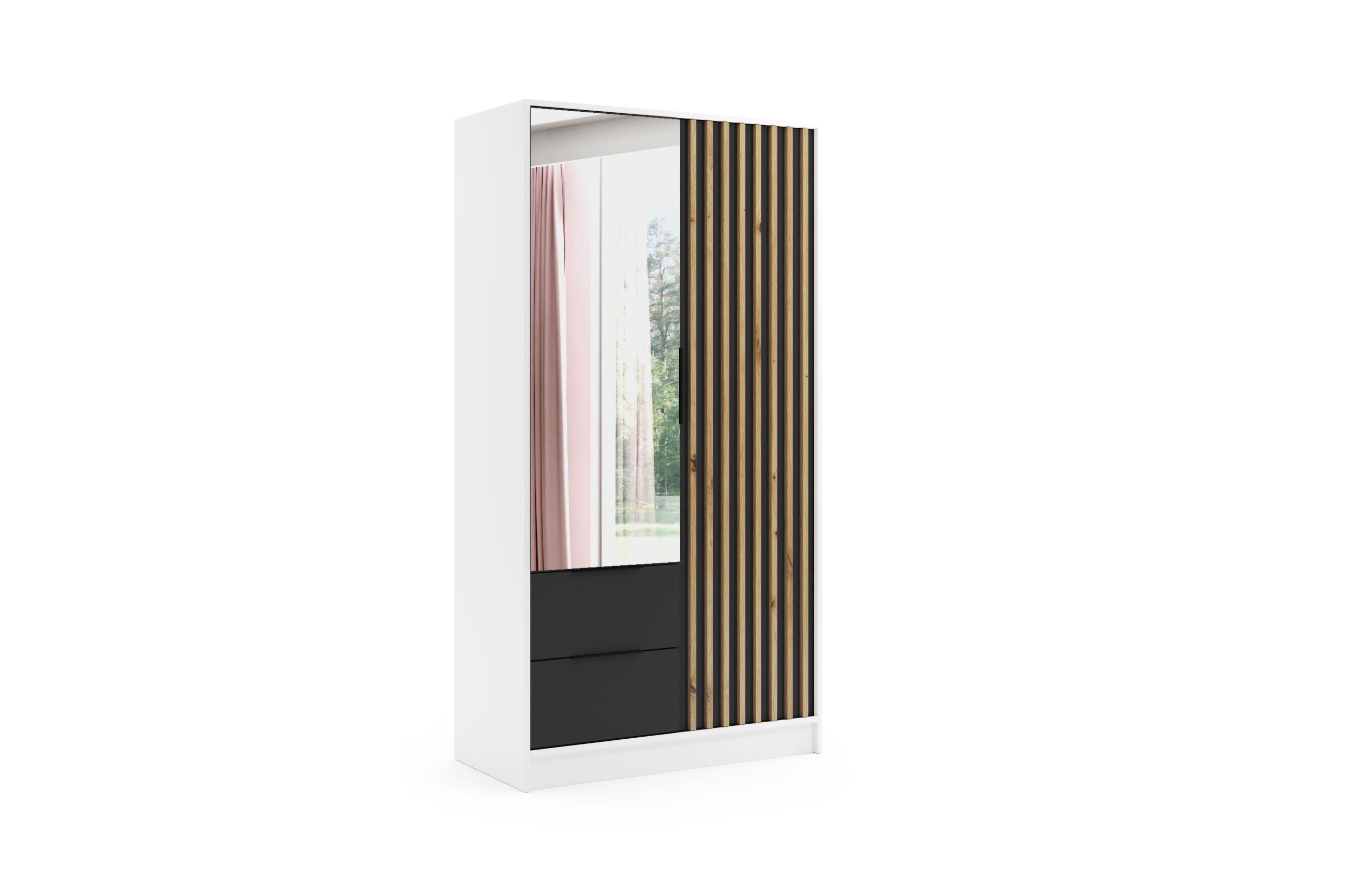 wohnli-moebel-suche-800000635759 Wohnli Möbelsuche - KLEIDERSCHRANK NERA - 120 cm - Weiß|Schwarz|Eiche Artisan