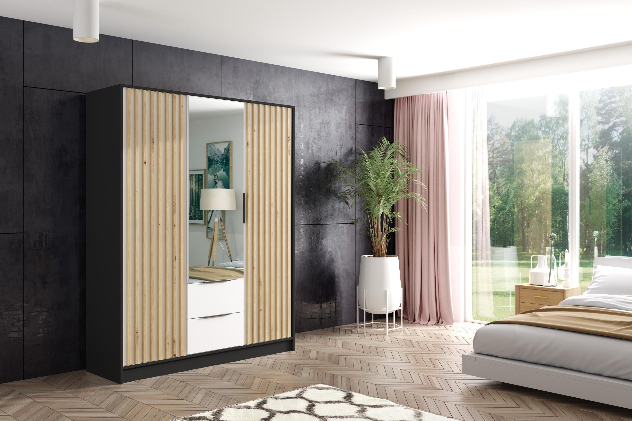 KLEIDERSCHRANK NERA - 150 cm - Schwarz|Weiß|Eiche Artisan Holzwerkstoff ALTDECOR Möbel > Schränke > Kleiderschränke Schwarz